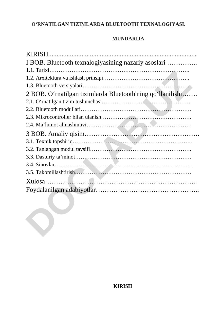 Oʻrnatilgan tizimlarda Bluetooth texnalogiyasi