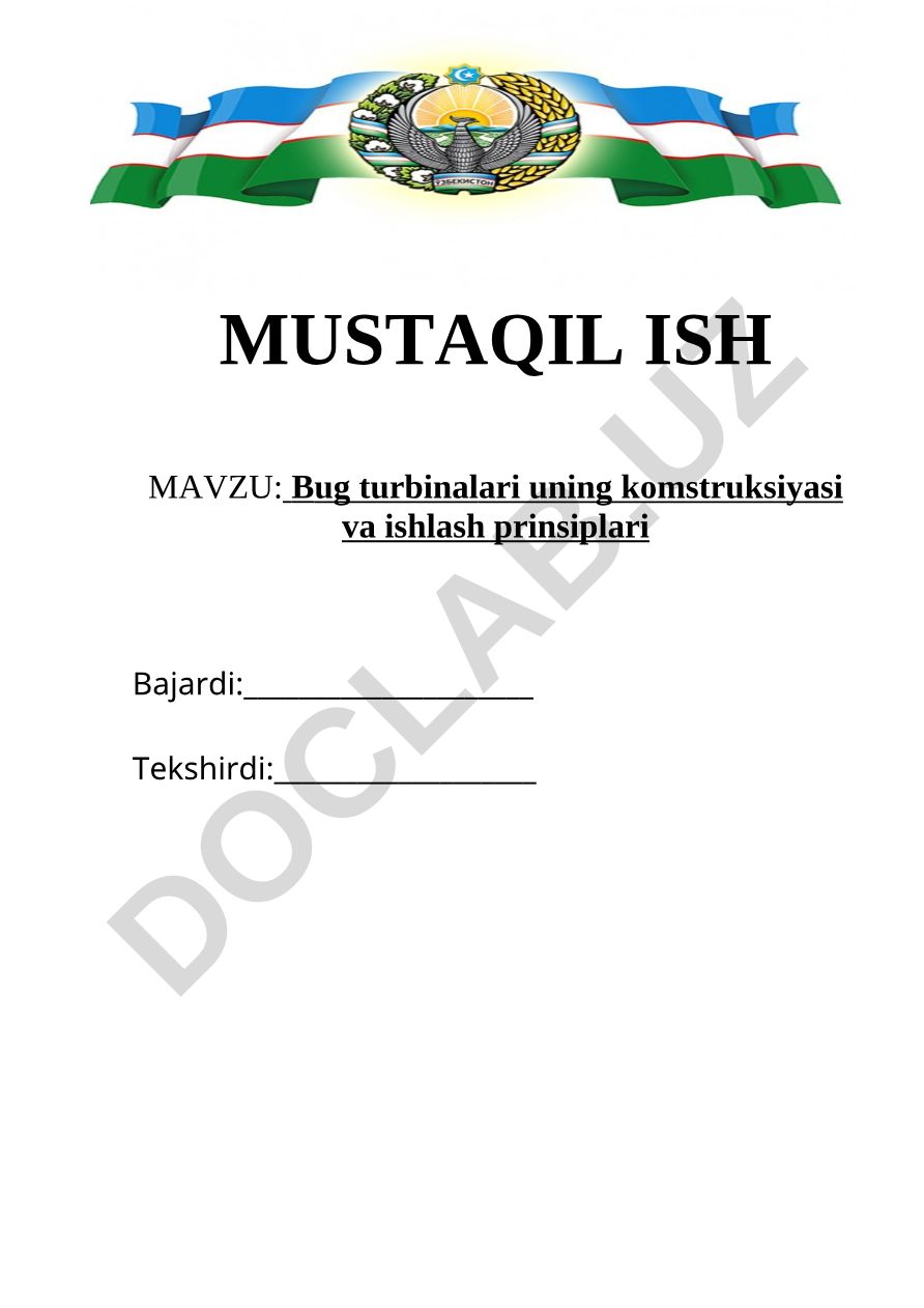 Bug‘ turbinalari uning komstruksiyasi va ishlash prinsiplari