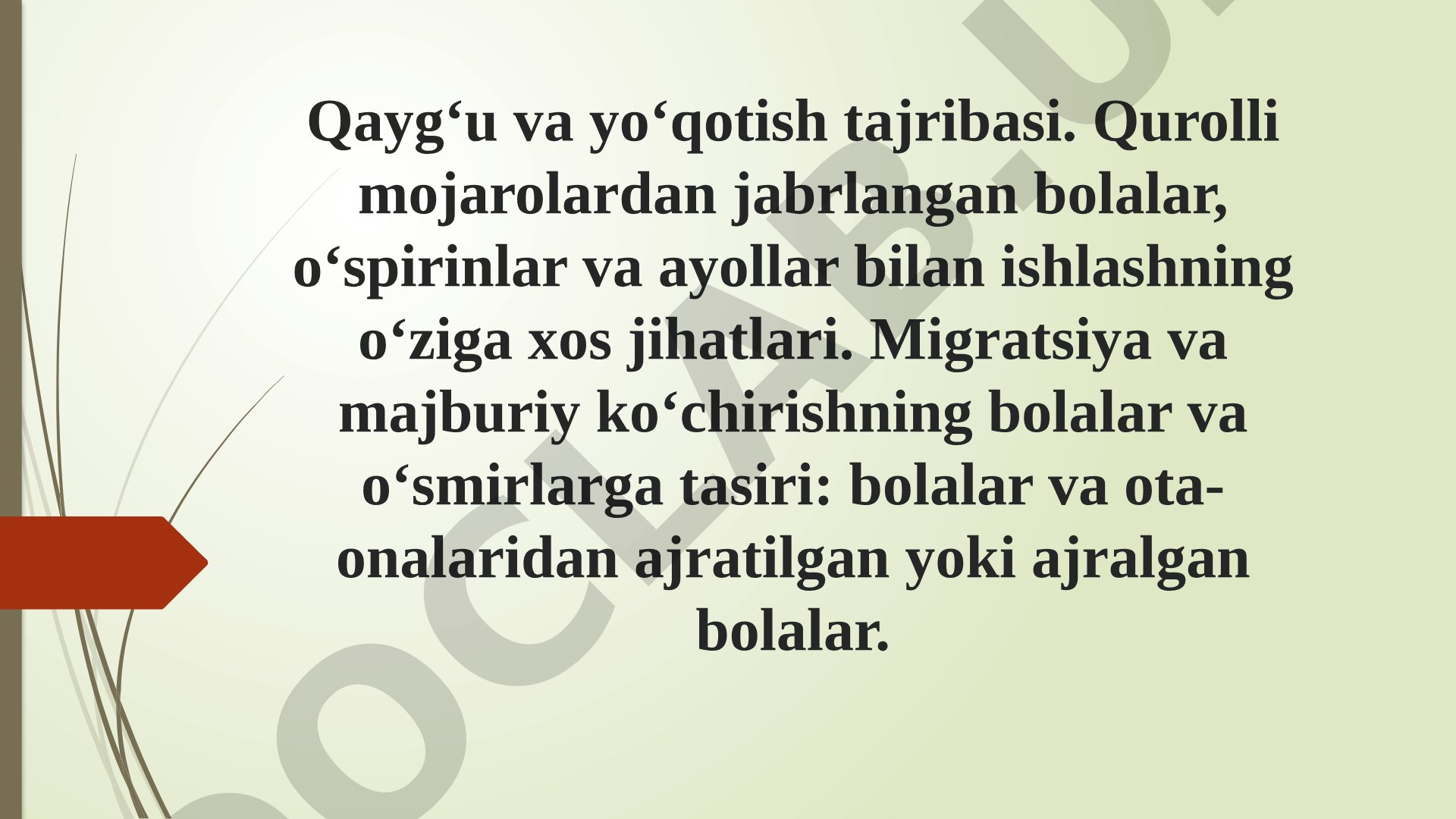 Qayg'u va yo'qotish tajribasi: Qurolli mojarolardan jabrlangan bolalar, o'spirinlar va ayollar bilan ishlashning o'ziga xos jihatlari