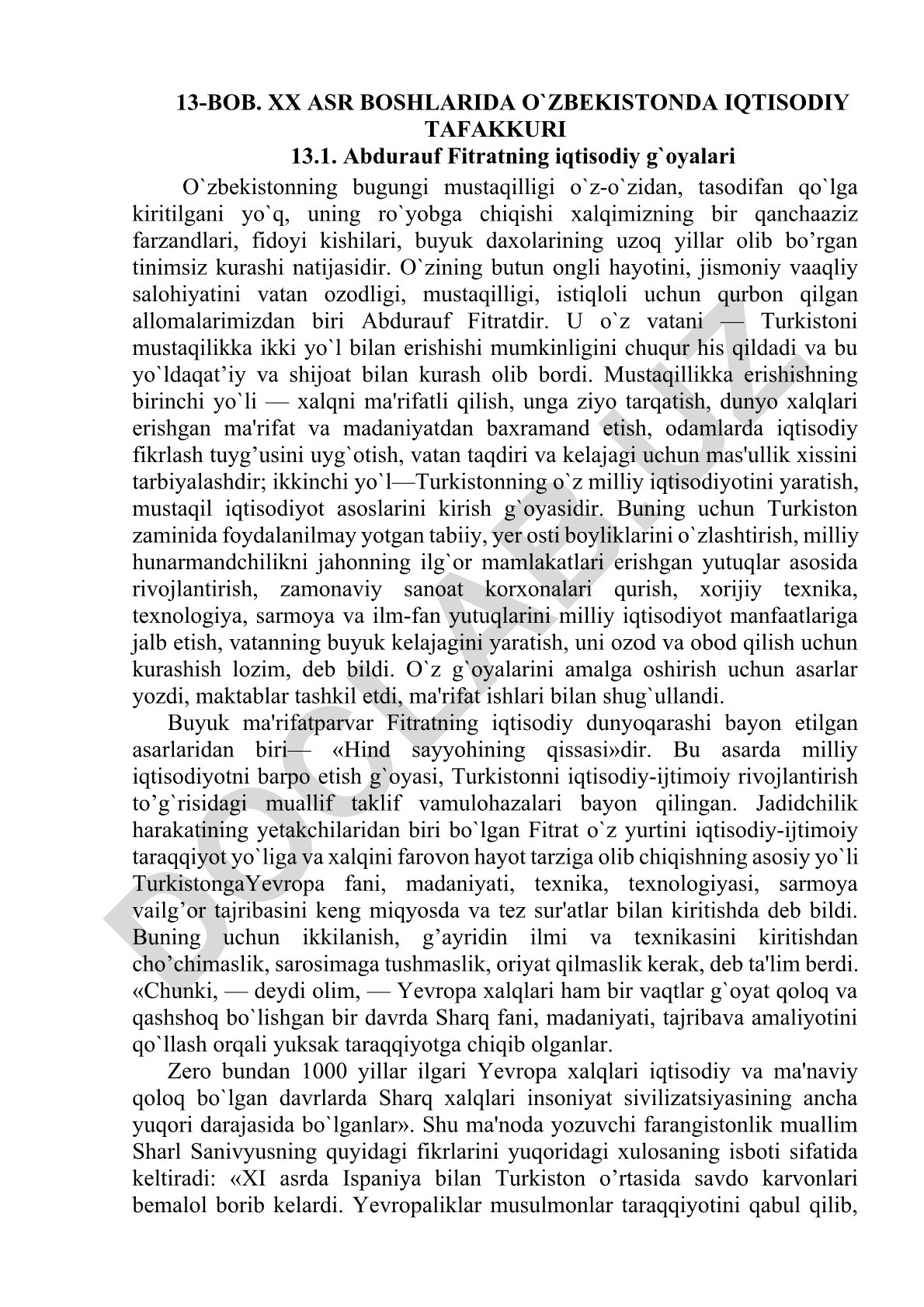 XX asr boshlarida O'zbekistonda iqtisody fikrlash