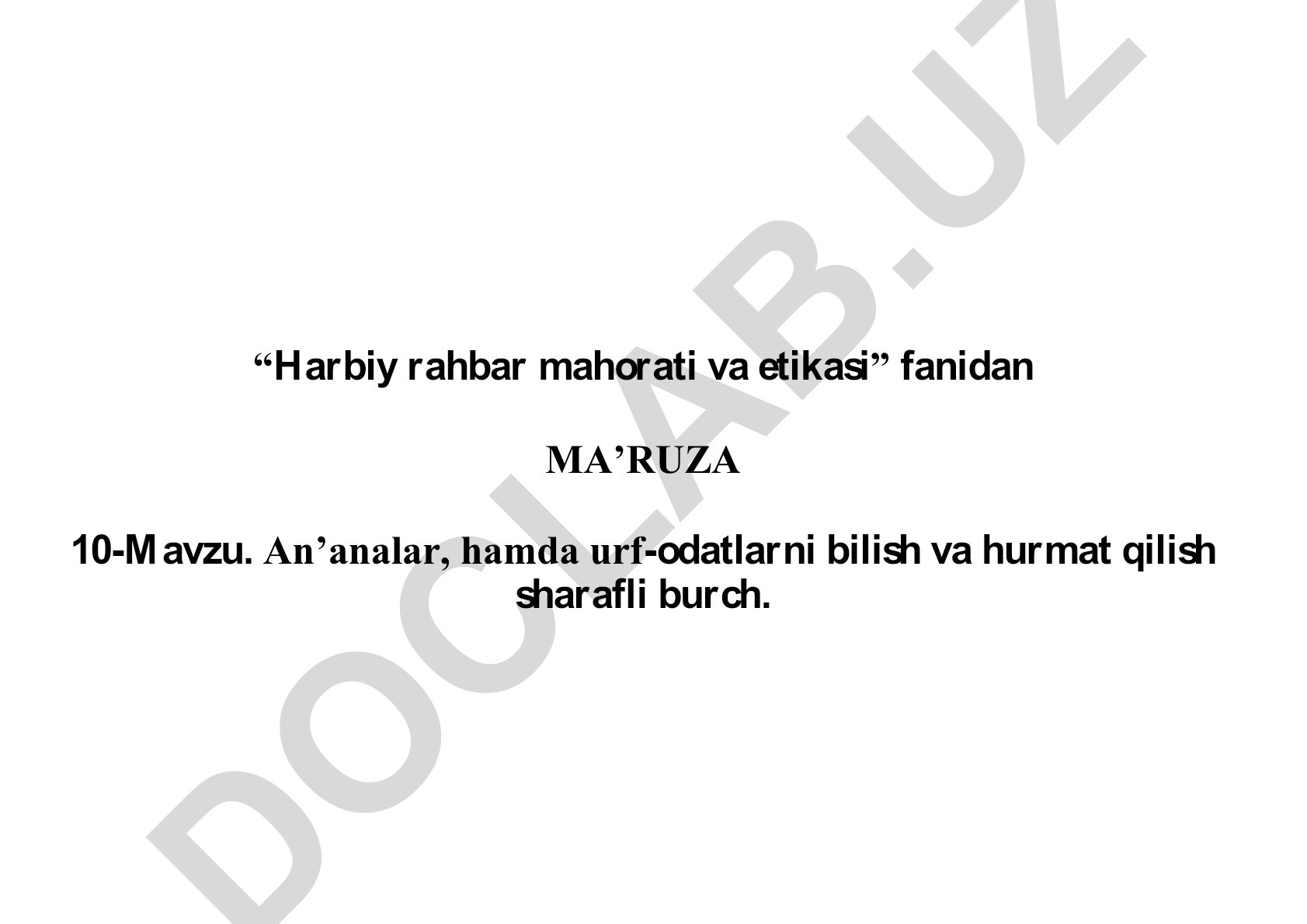 Harbiy rahbar mahorati va etikasi fanidan ma'ruza 10-mavzu