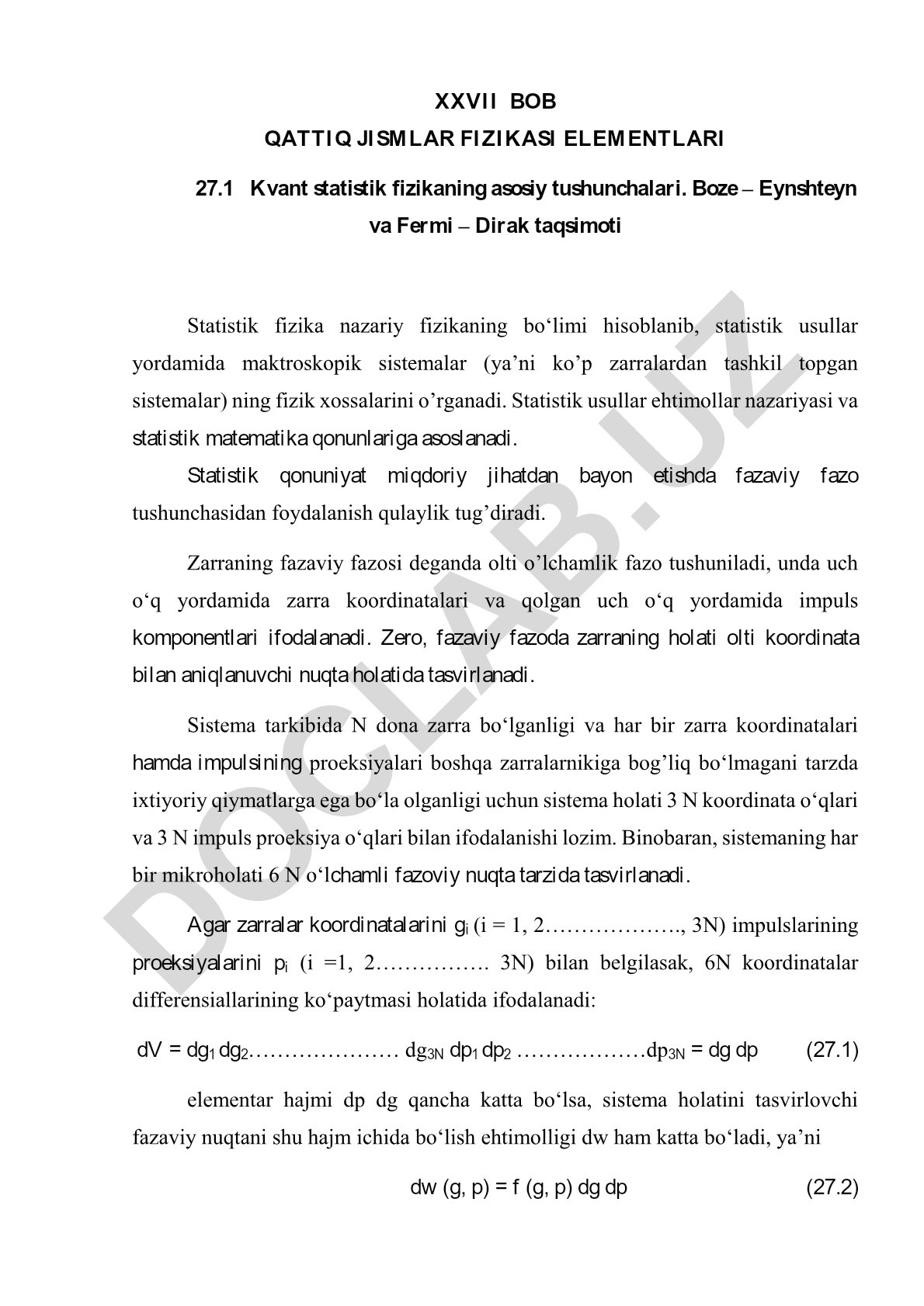 Qattiq jismlar fizikasi elementlari va kvant statistikasi