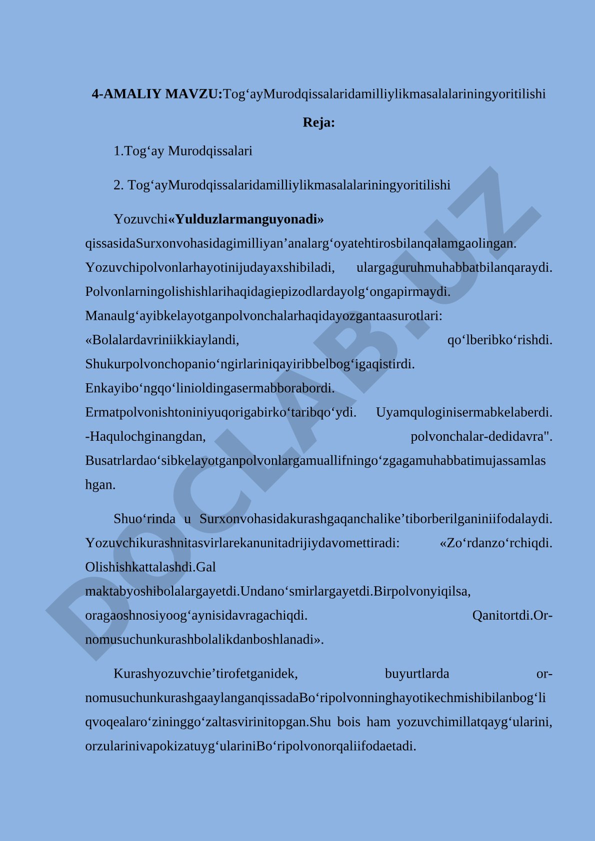 Tog'ay Murod qissalarida milliylik masalalarining yoritilishi
