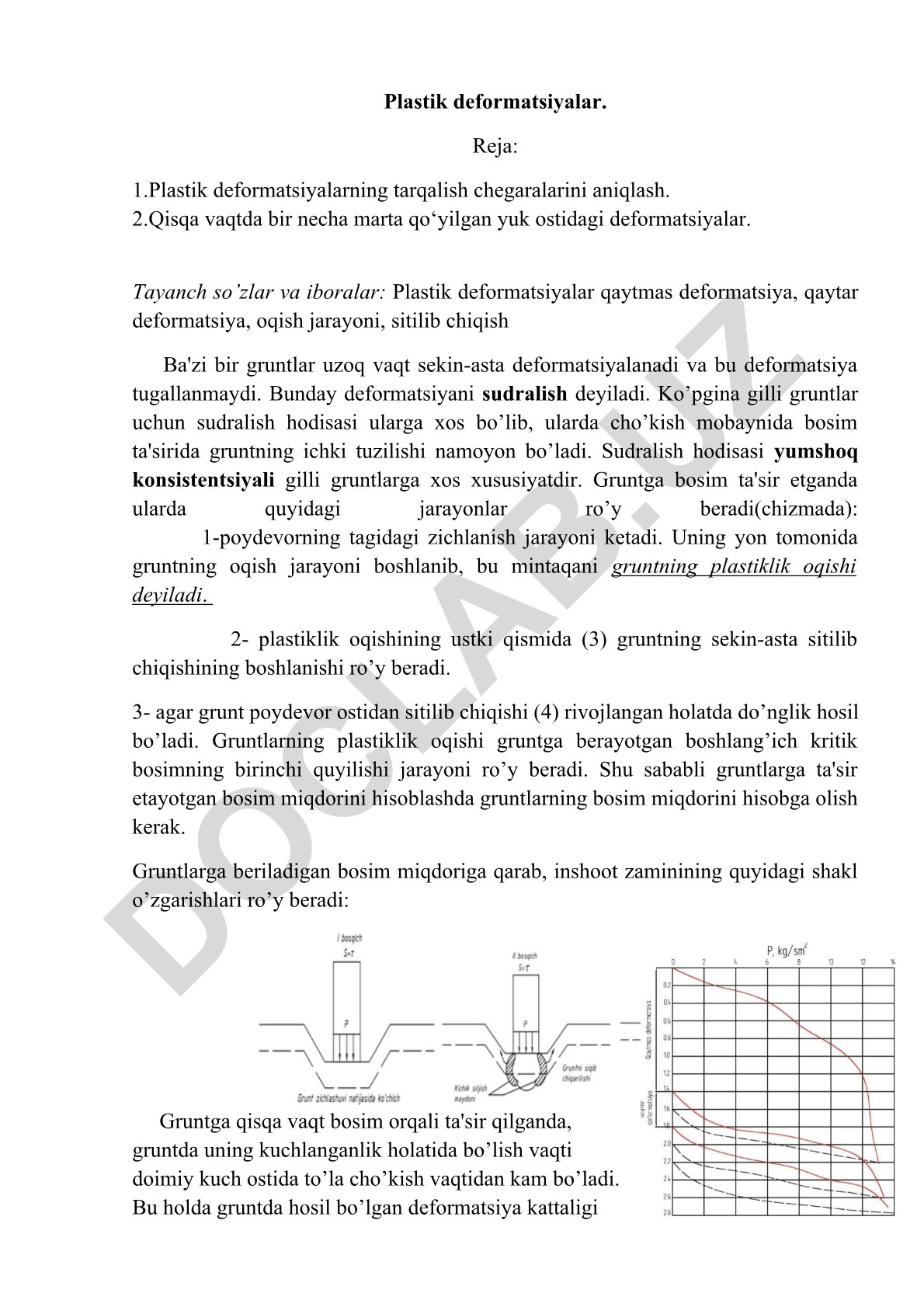 Plastik deformatsiyalar va gruntlarda sudralish hodisasi