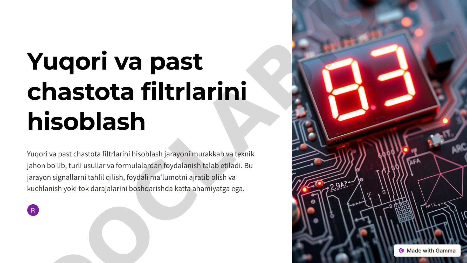 Yuqori va past chastota filtrlarini hisoblash