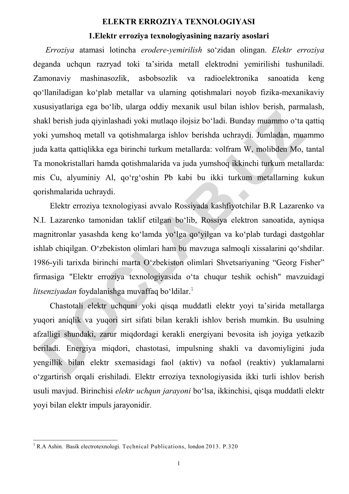 Elektr erroziya texnologiyasining nazariy asoslari