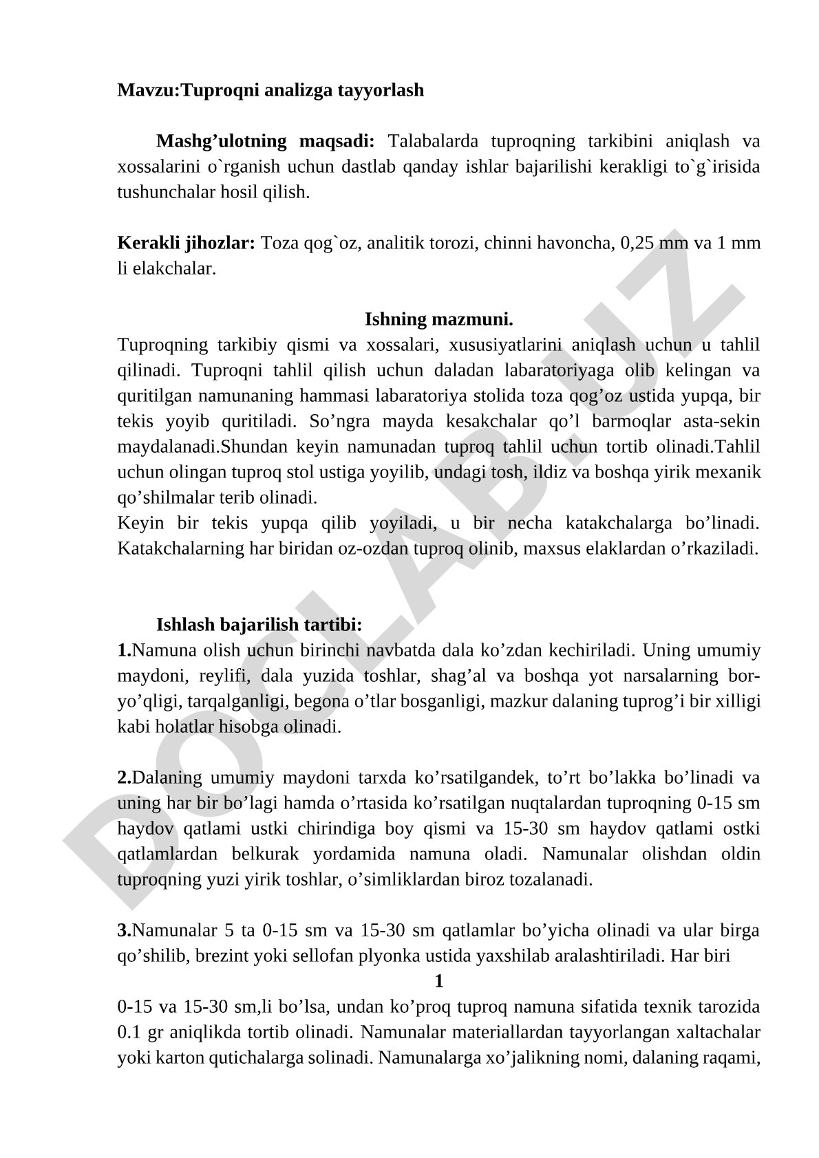 Tuproqni analizga tayyorlash
