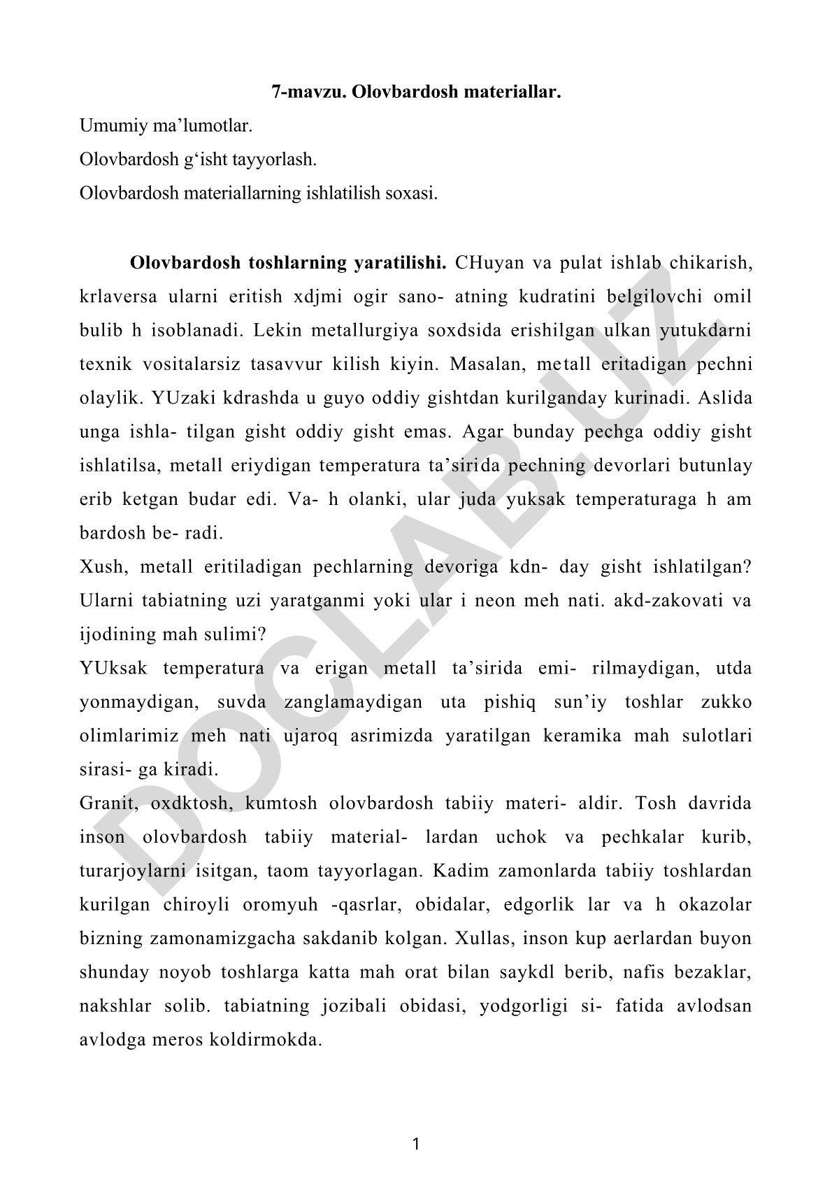 Olobardosh materiallar va ularning ishlatilish soxasi