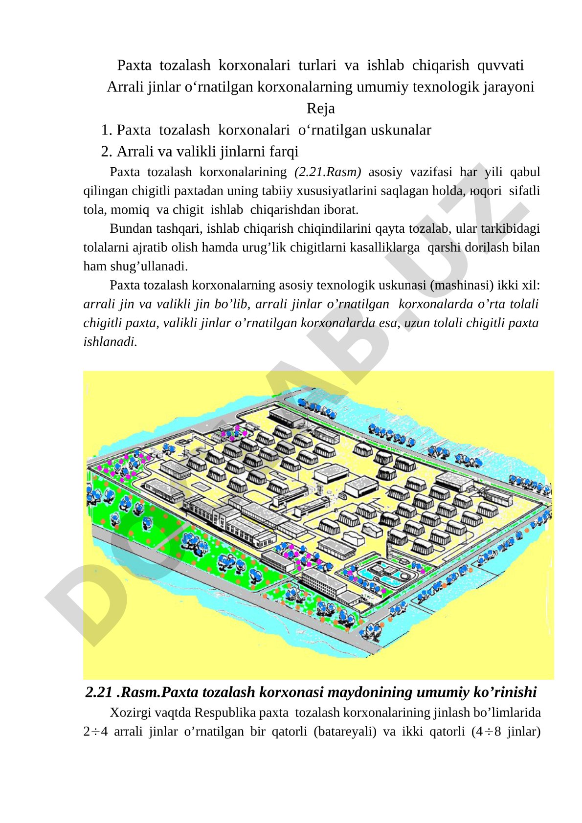 Paxta tozalash korxonalari turlari va ishlab chiqarish quvvati