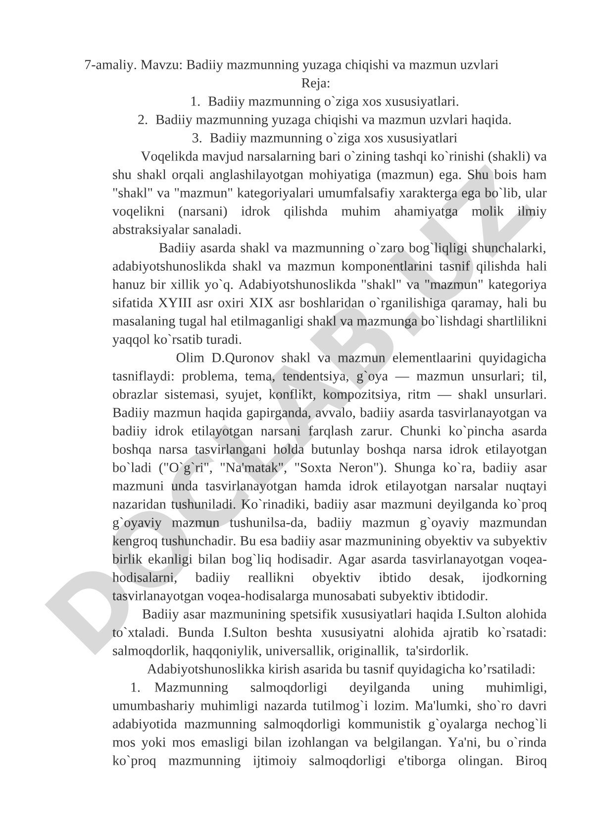 Badiiy mazmunning yuzaga chiqishi va mazmun uzvlari