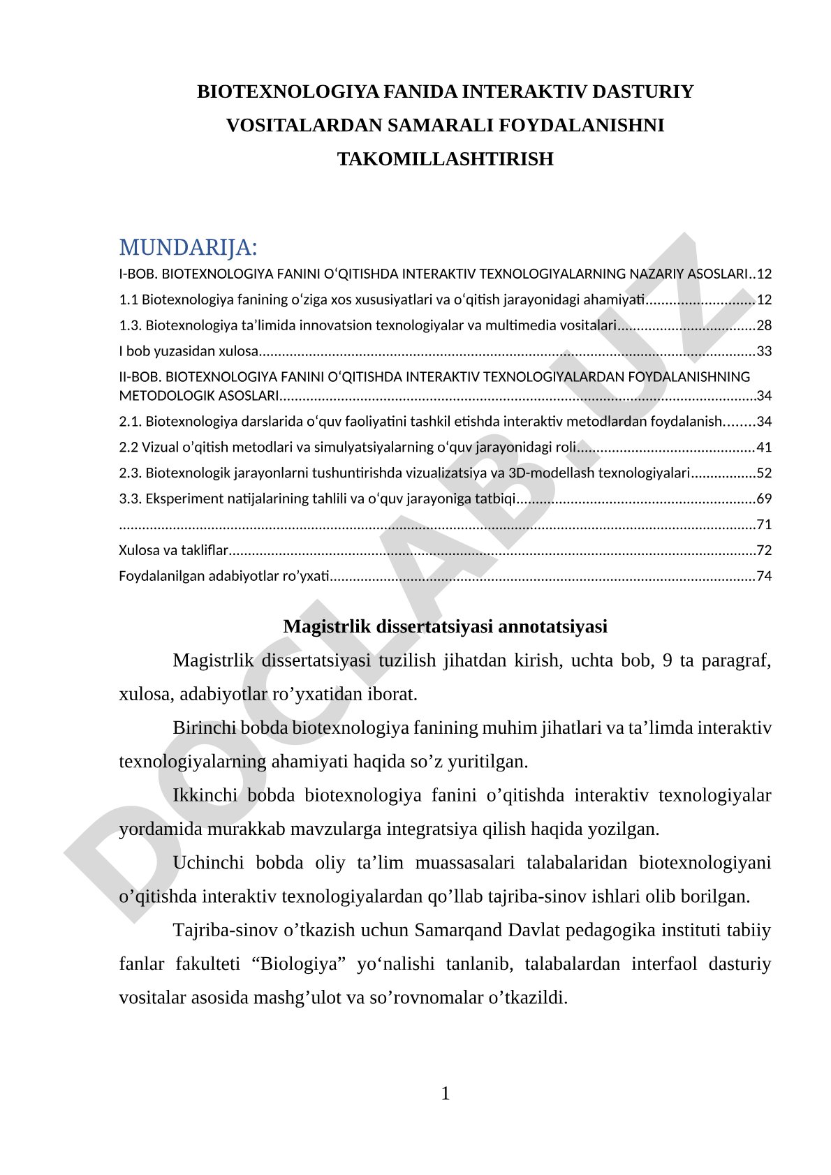 Biotexnologiya fanida interaktiv dasturiy vositalardan samarali foydalanishni takomillashtirish