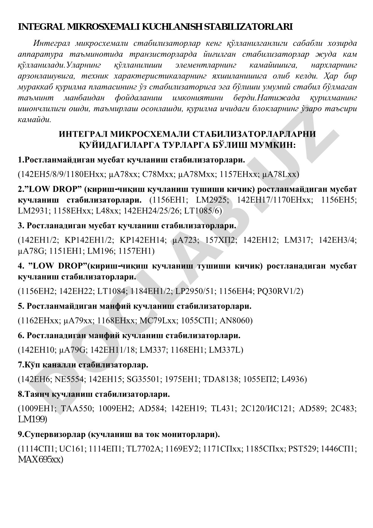 Integral mikrosxemali kuchlanish stabilizatorlari