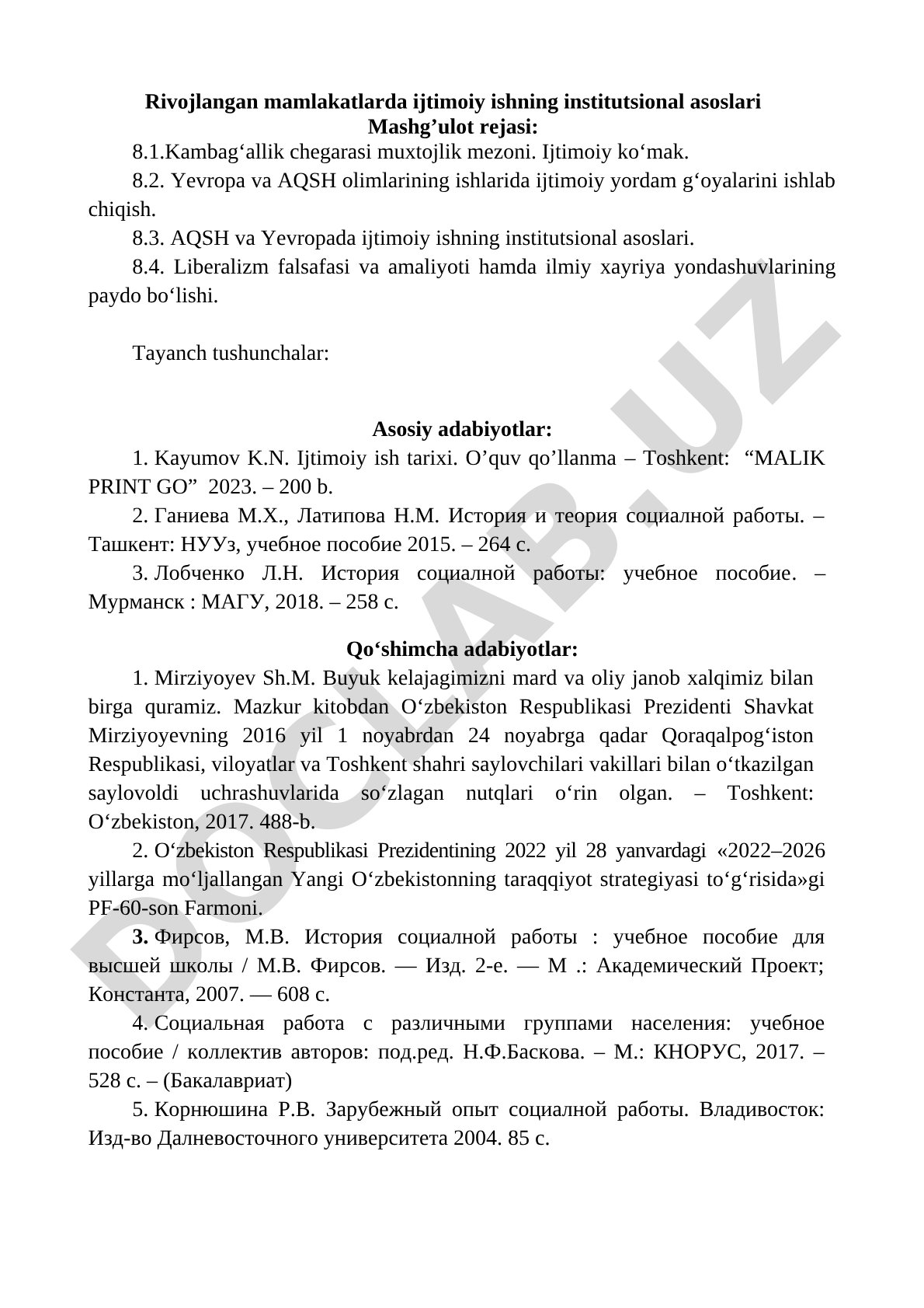 Rivojlangan mamlakatlarda ijtimoiy ishning institutsional asoslari