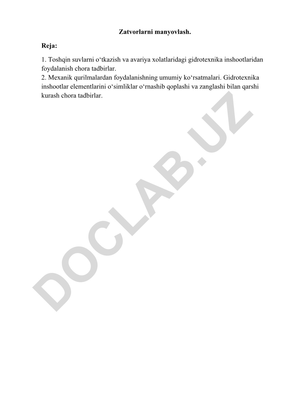 Gidrotexnika inshootlaridan foydalanish va ularni saqlash