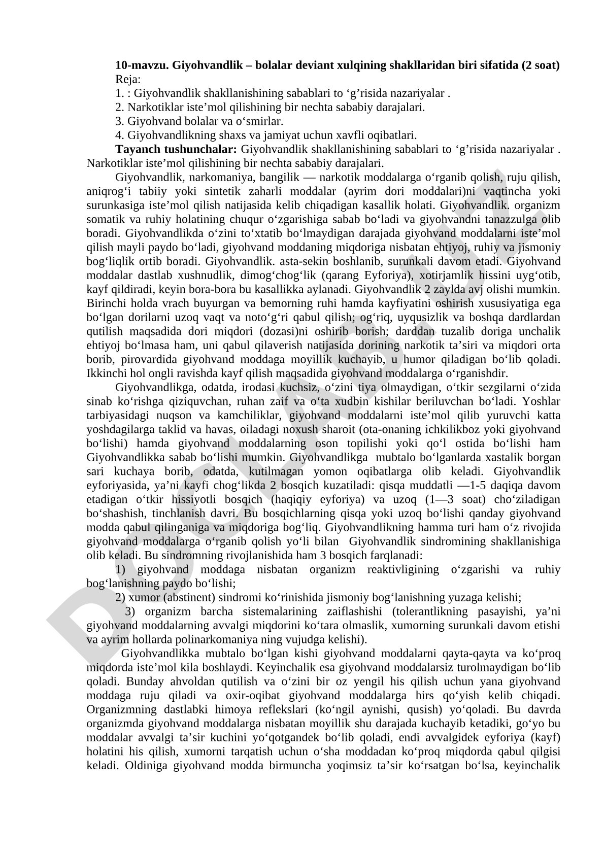 Giyohvandlik – bolalar deviant xulqining shakllaridan biri sifatida
