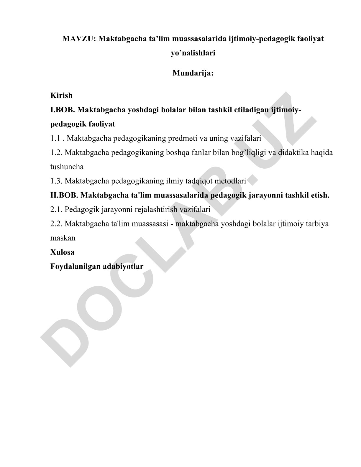 Maktabgacha ta’lim muassasalarida ijtimoiy-pedagogik faoliyat yo’nalishlari
