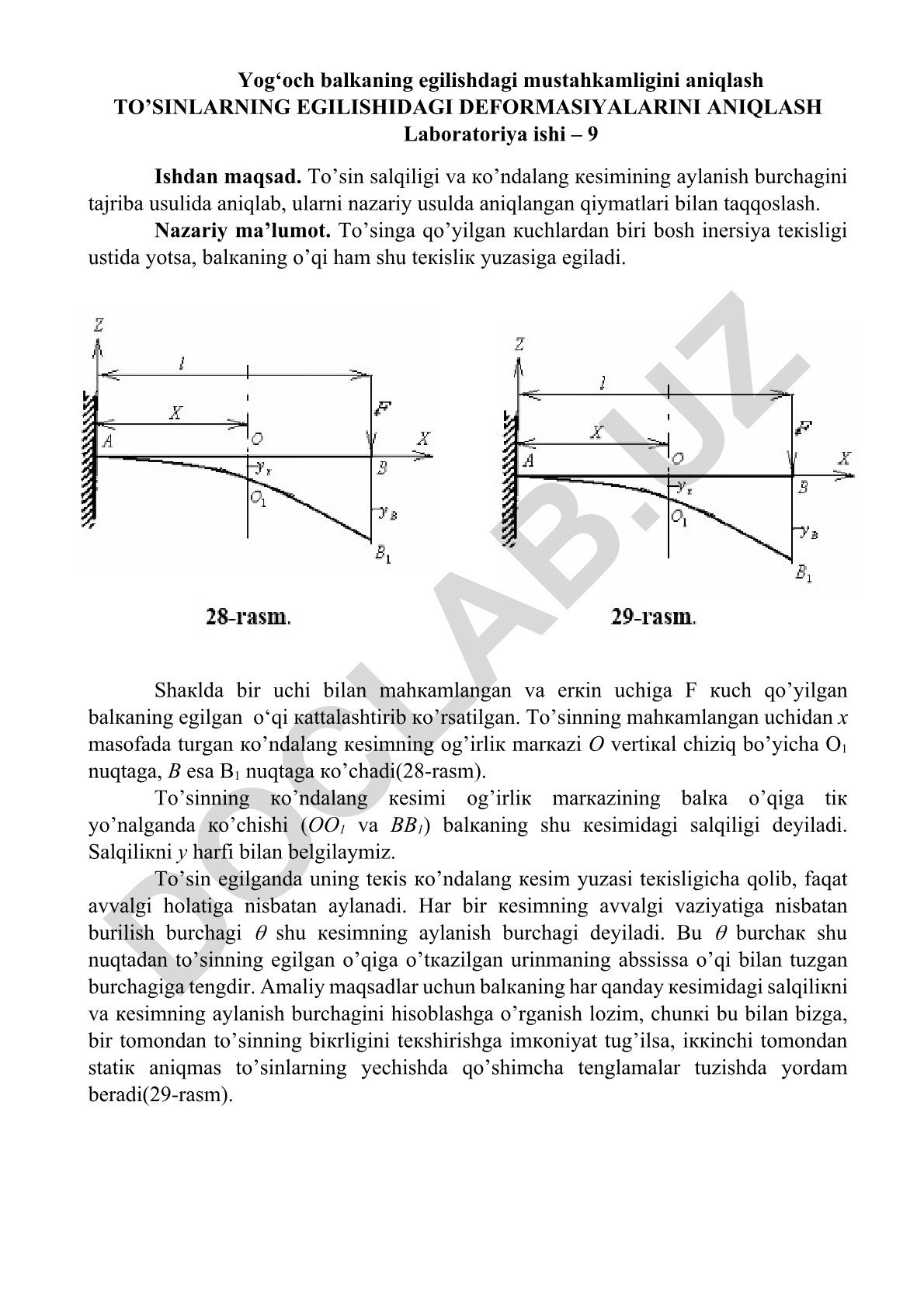 To'sinlarning egilishidagi deformasiyalarni aniqlash
