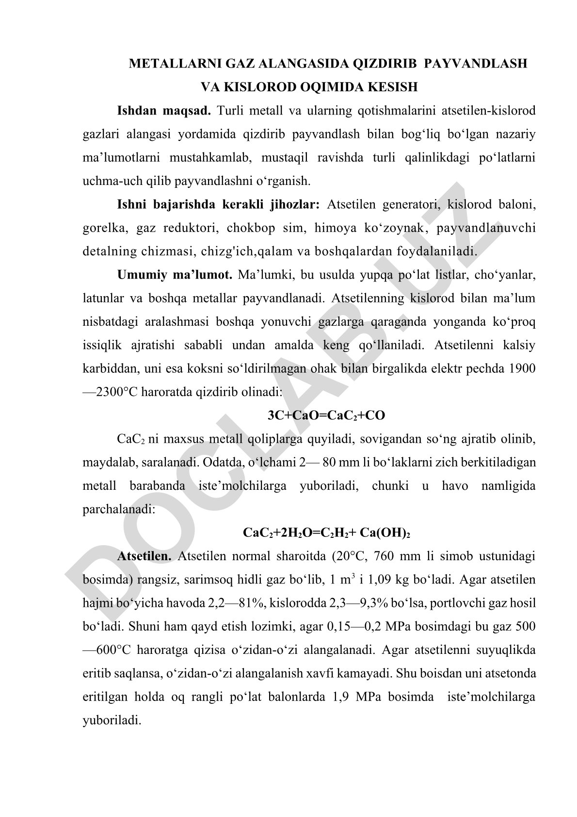 Metallarni gaz alangasida qizdirib payvandlash va kislorod oqimida kesish