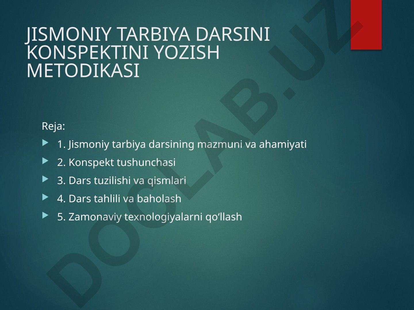 Jismoniy tarbiya darsi konspektini yozish metodikasi