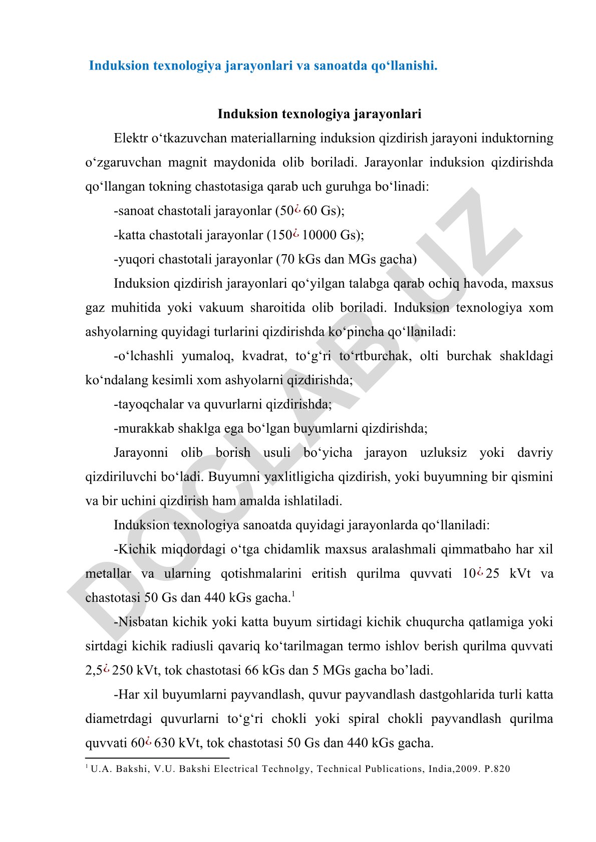 Induksion texnologiya jarayonlari va sanoatda qo‘llanishi