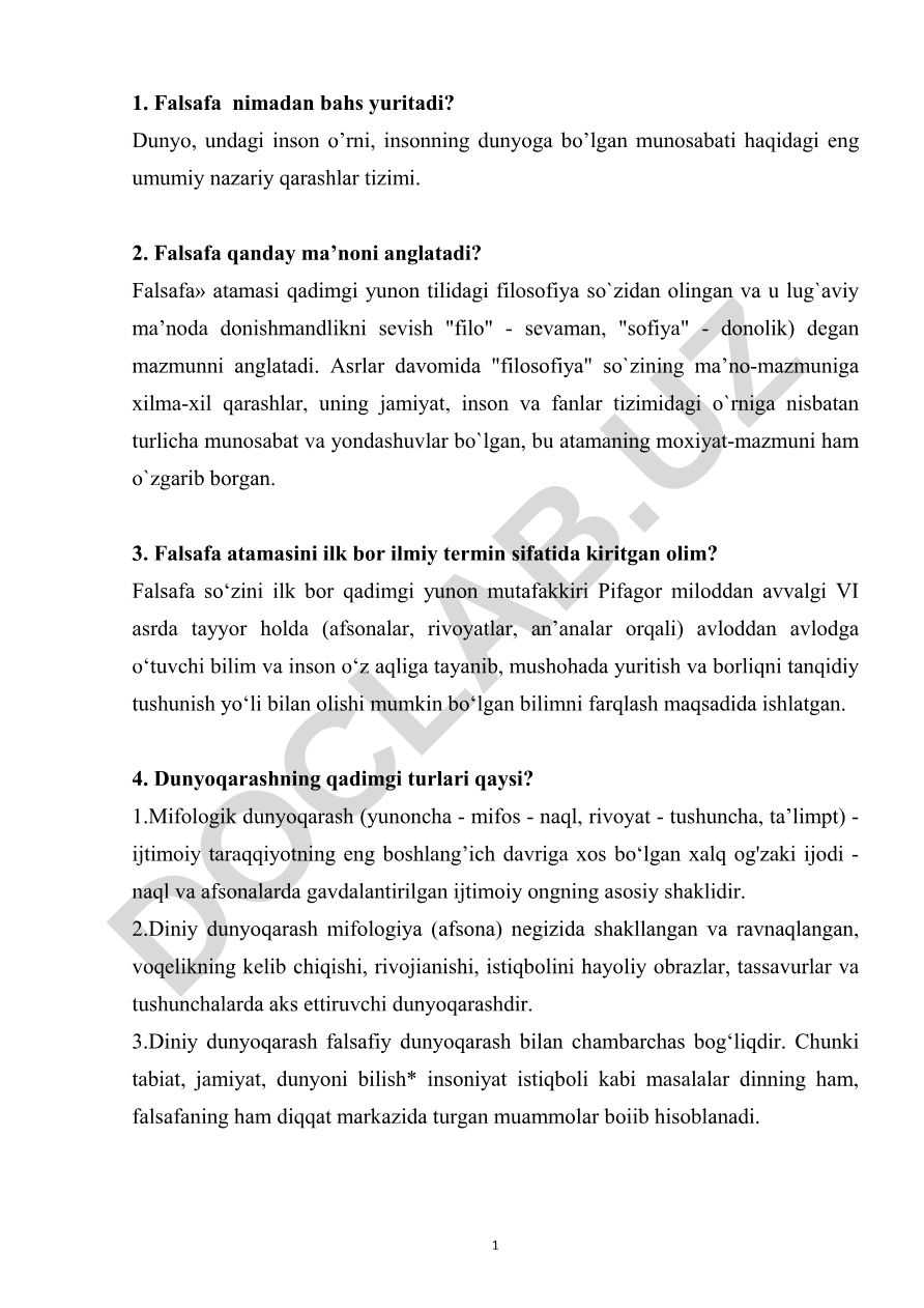 Falsafaning mohiyati va tarixiy rivojlanishi