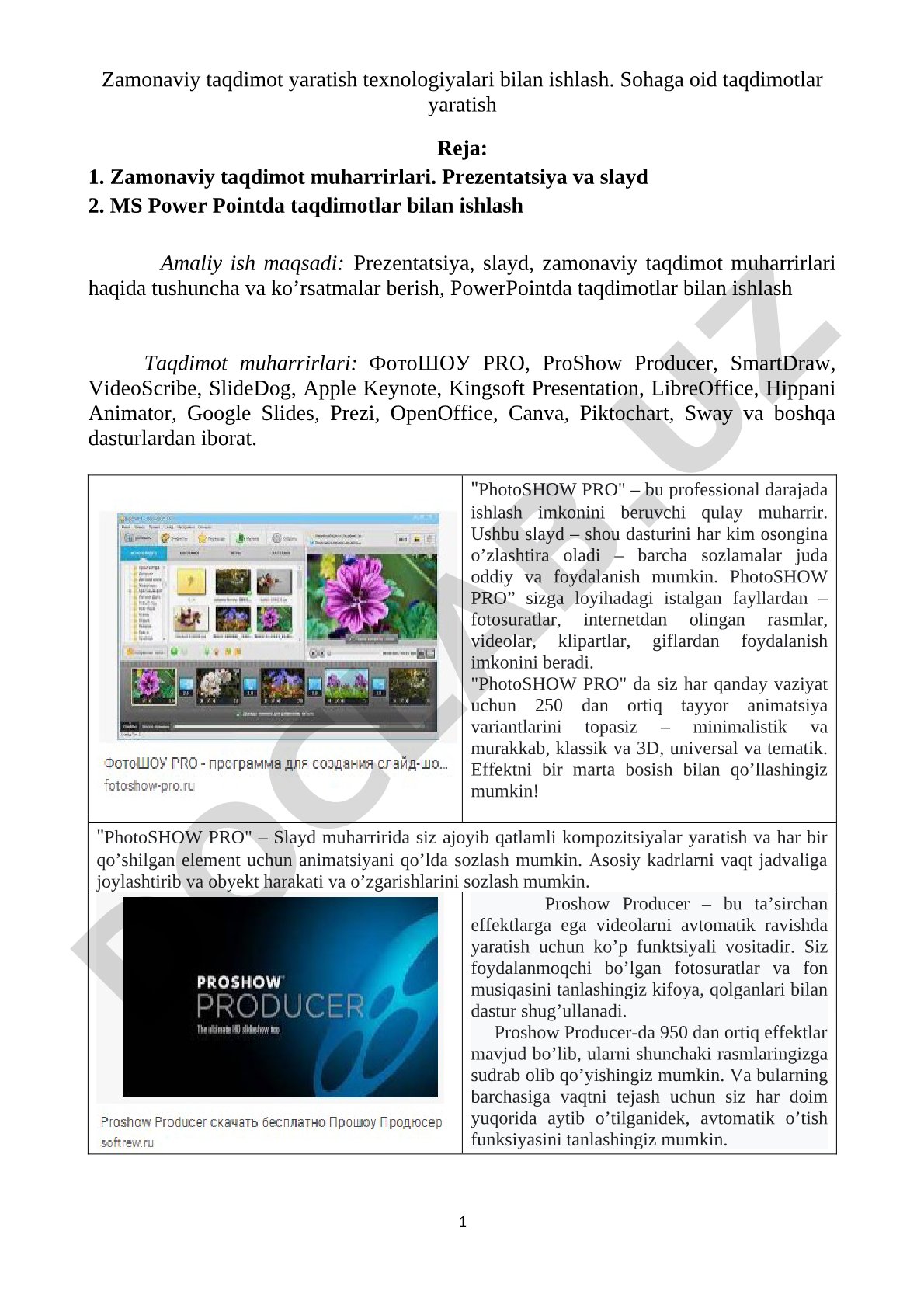Zamonaviy taqdimot yaratish texnologiyalari bilan ishlash