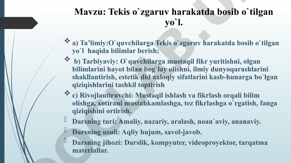Tekis o'zgaruv harakatda bosib o'tilgan yo'l