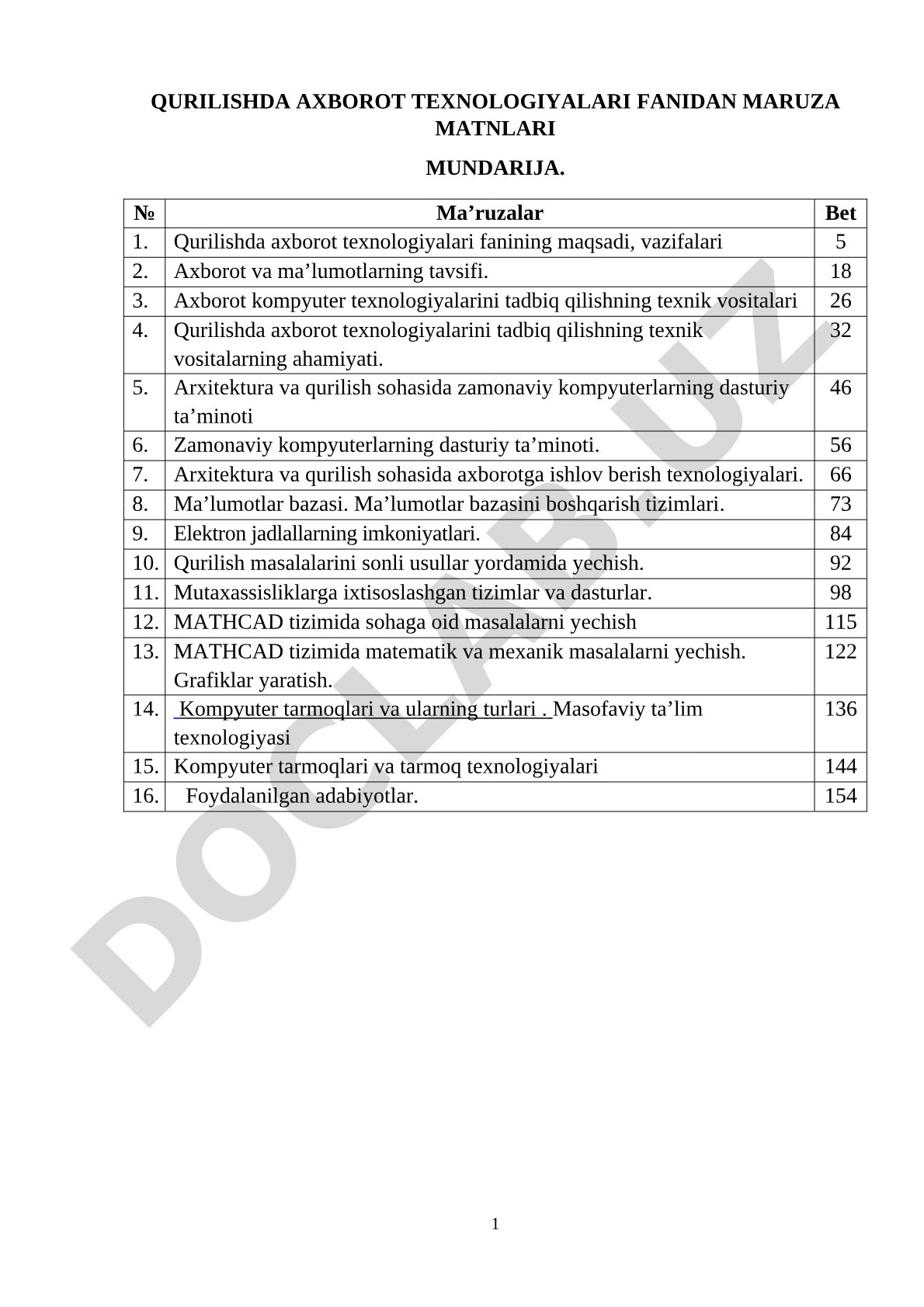 Qurilishda axborot texnologiyalari fanidan maruza matnlari