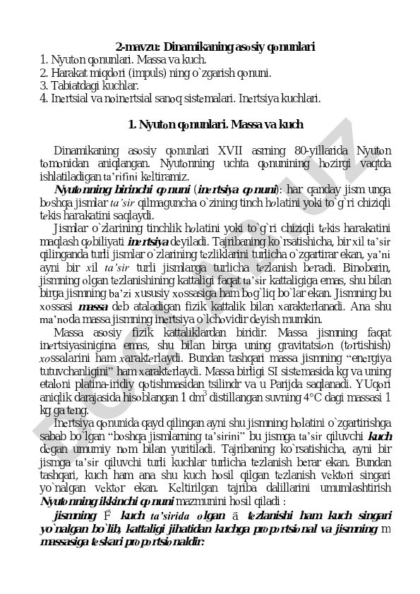 Dinamikaning asosiy qonunlari