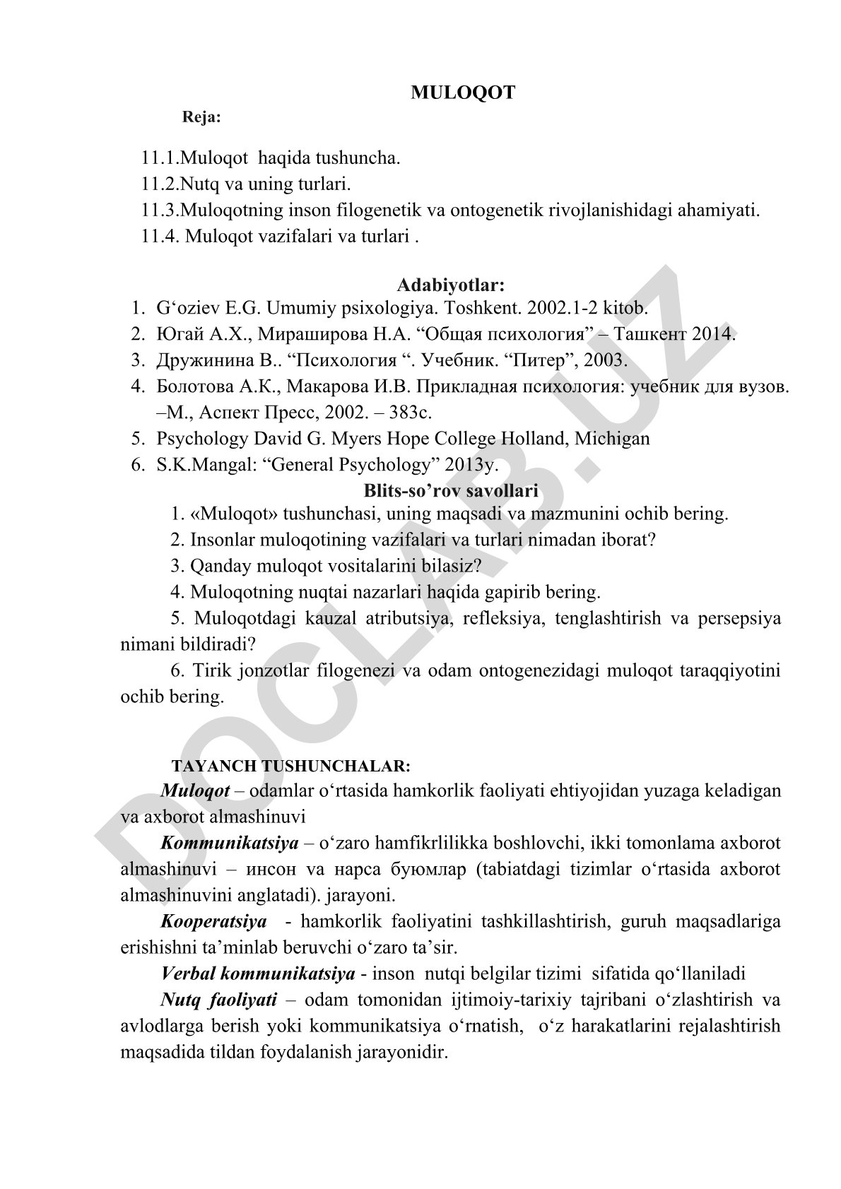 Muloqot haqida tushuncha, nutq turlari va rivojlanishdagi ahamiyati
