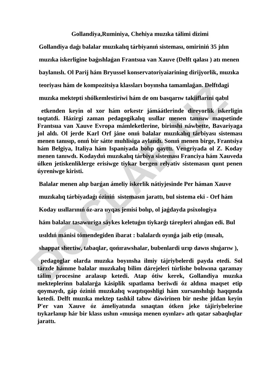 Gollandiya, Ruminiya, Chexiya muzika ta'limi tizimi