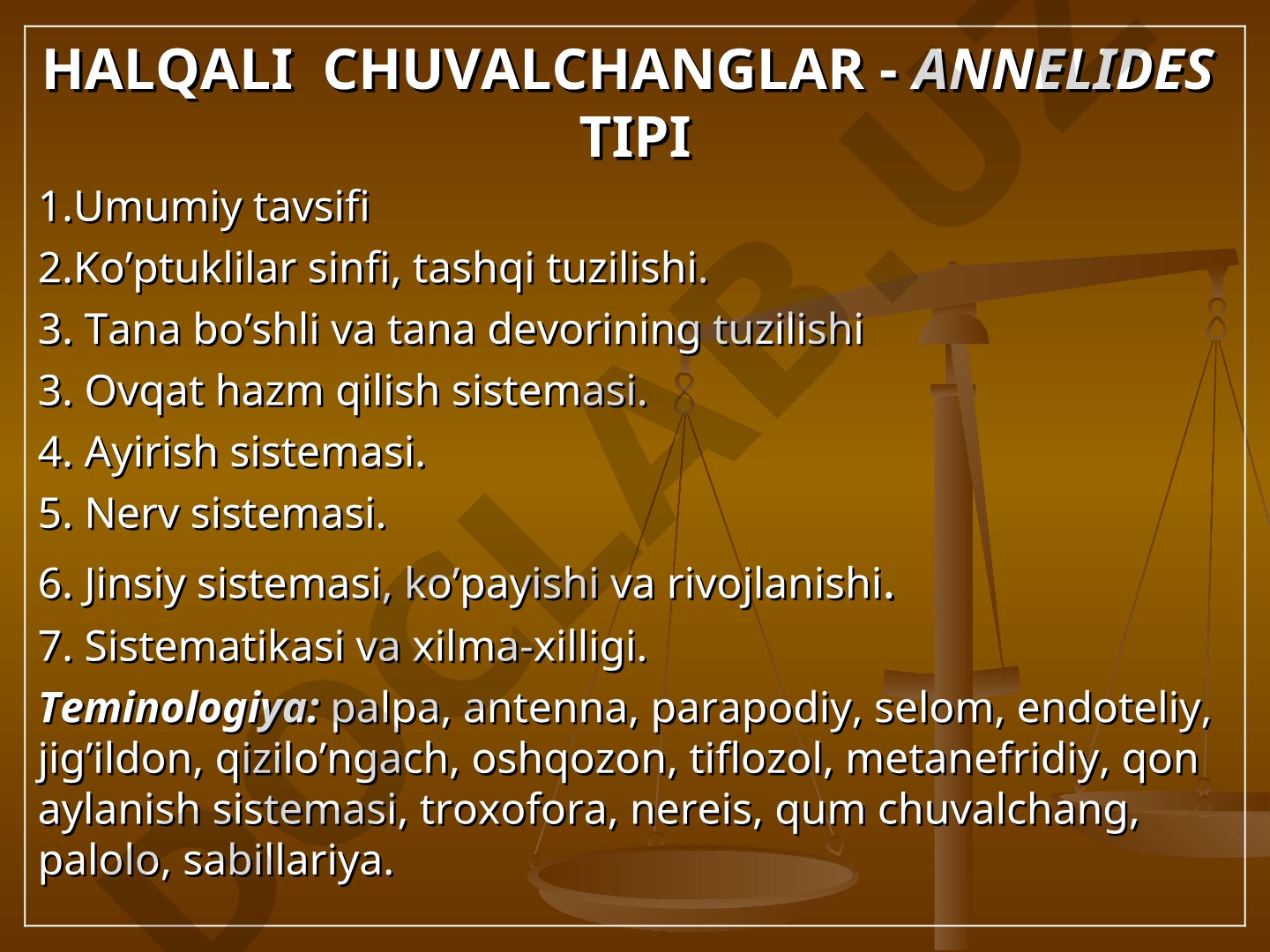 Halqali chuvalchanglar - Annelides tipi