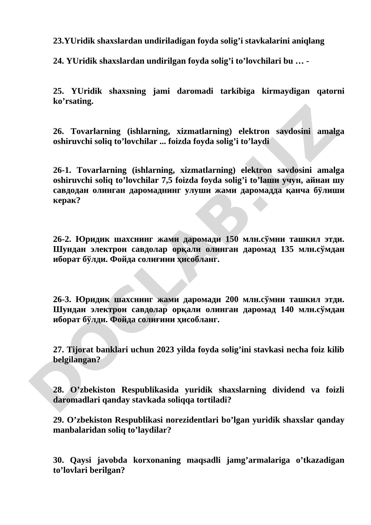 Yuridik shaxslardan undiriladigan foyda solig'i stavkalari va hisoblash masalalari