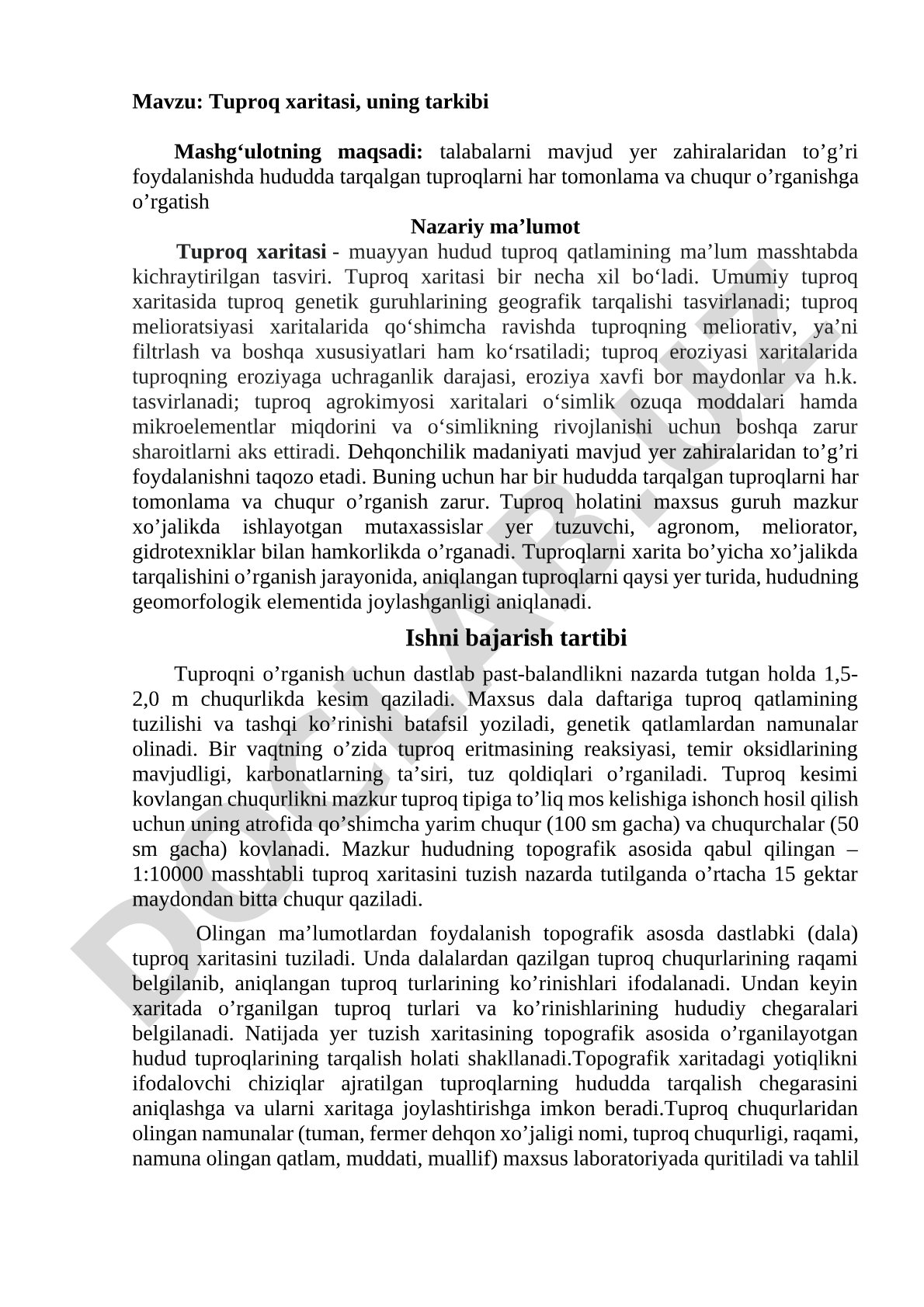 Tuproq xaritasi, uning tarkibi