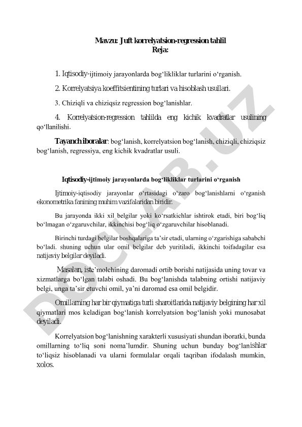 Juft korrelyatsion-regression tahlil