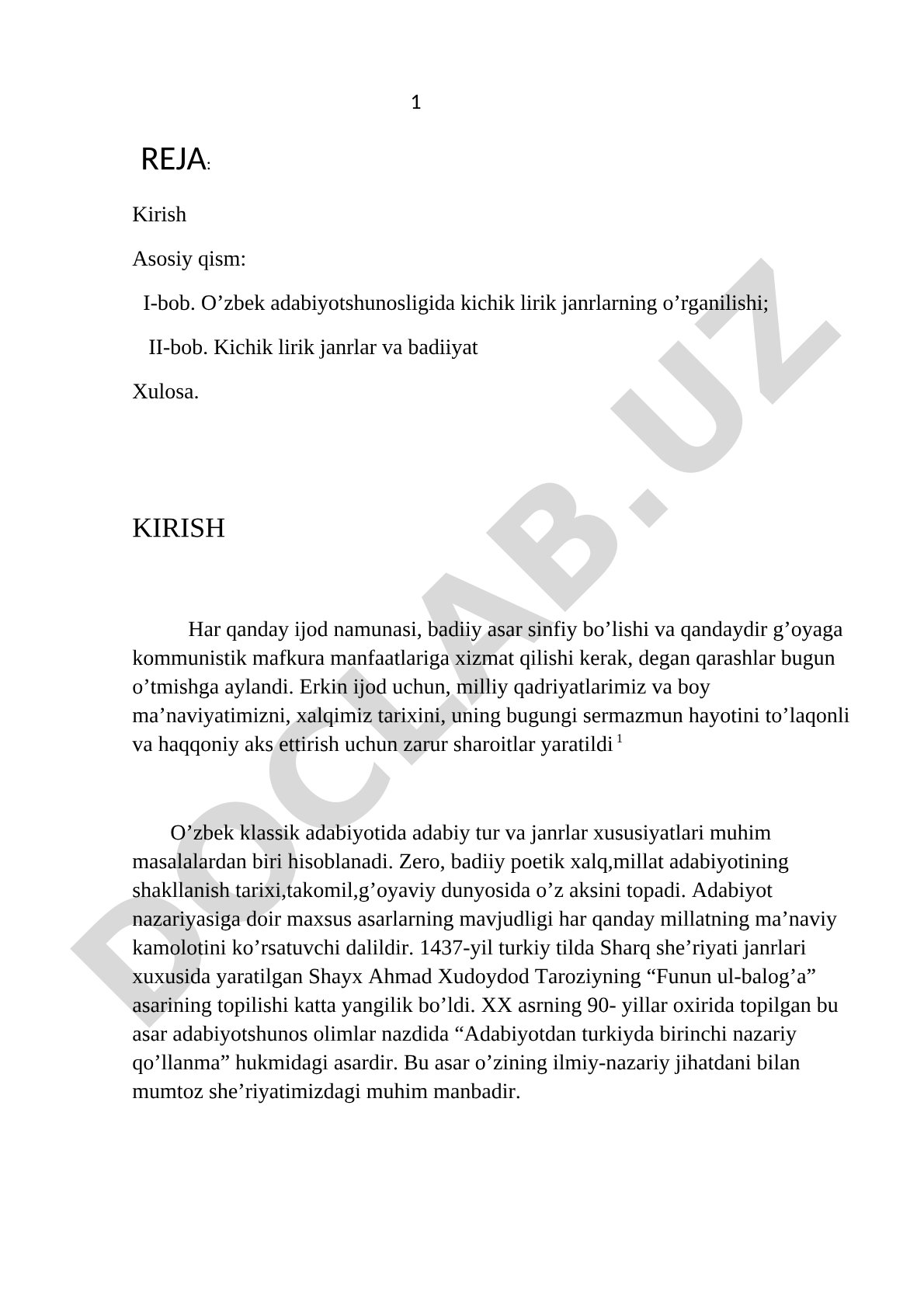O'zbek adabiyotshunosligida kichik lirik janrlarning o'rganilishi