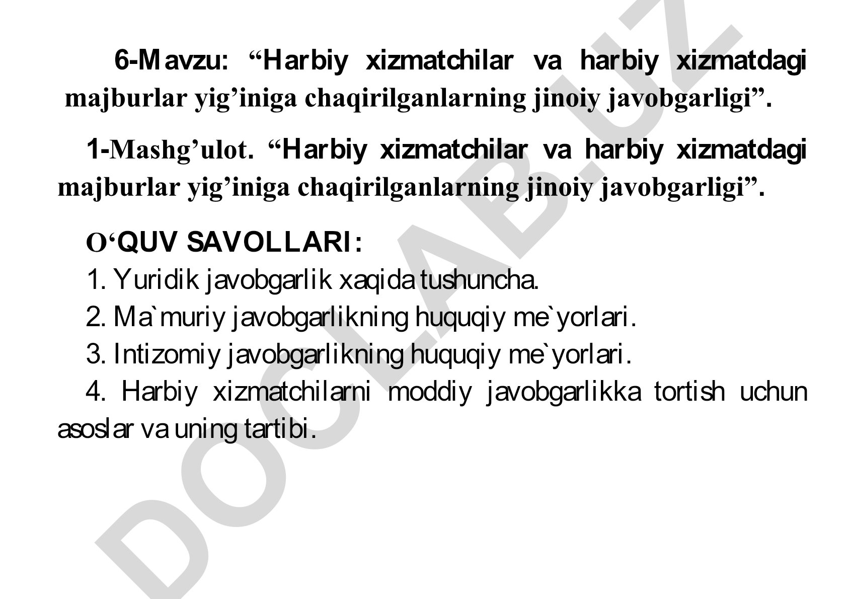 Harbiy xizmatchilar va harbiy xizmatdagi majburlar yig'iniga chaqirilganlarning jinoiy javobgarligi