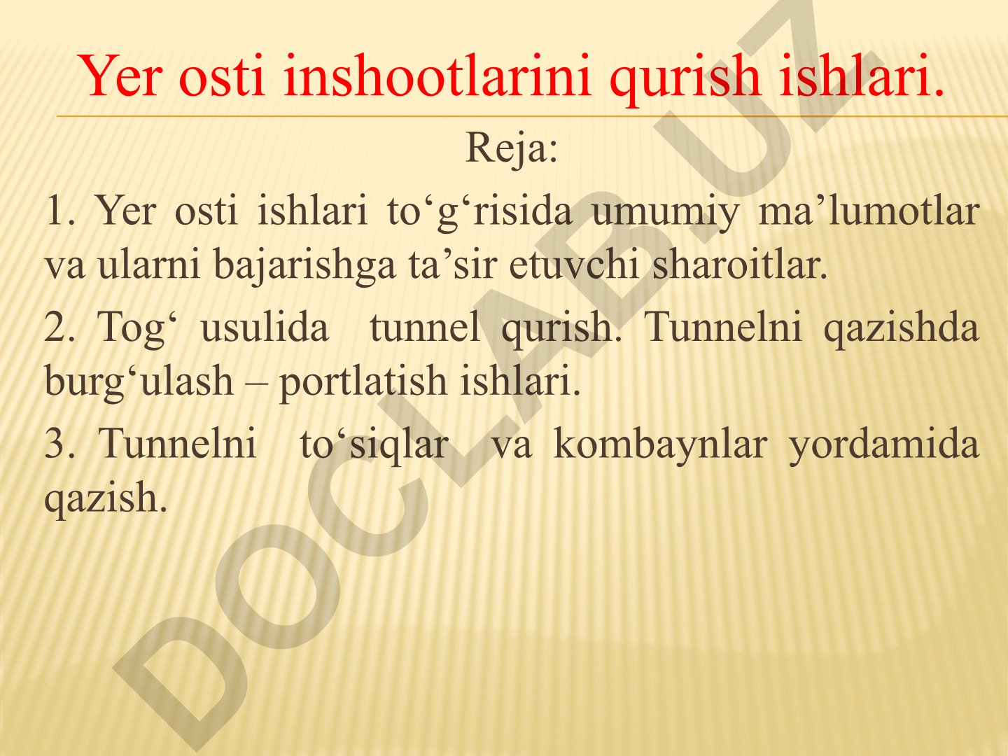 Yer osti inshootlarini qurish ishlari va tunnel qazish texnologiyalari