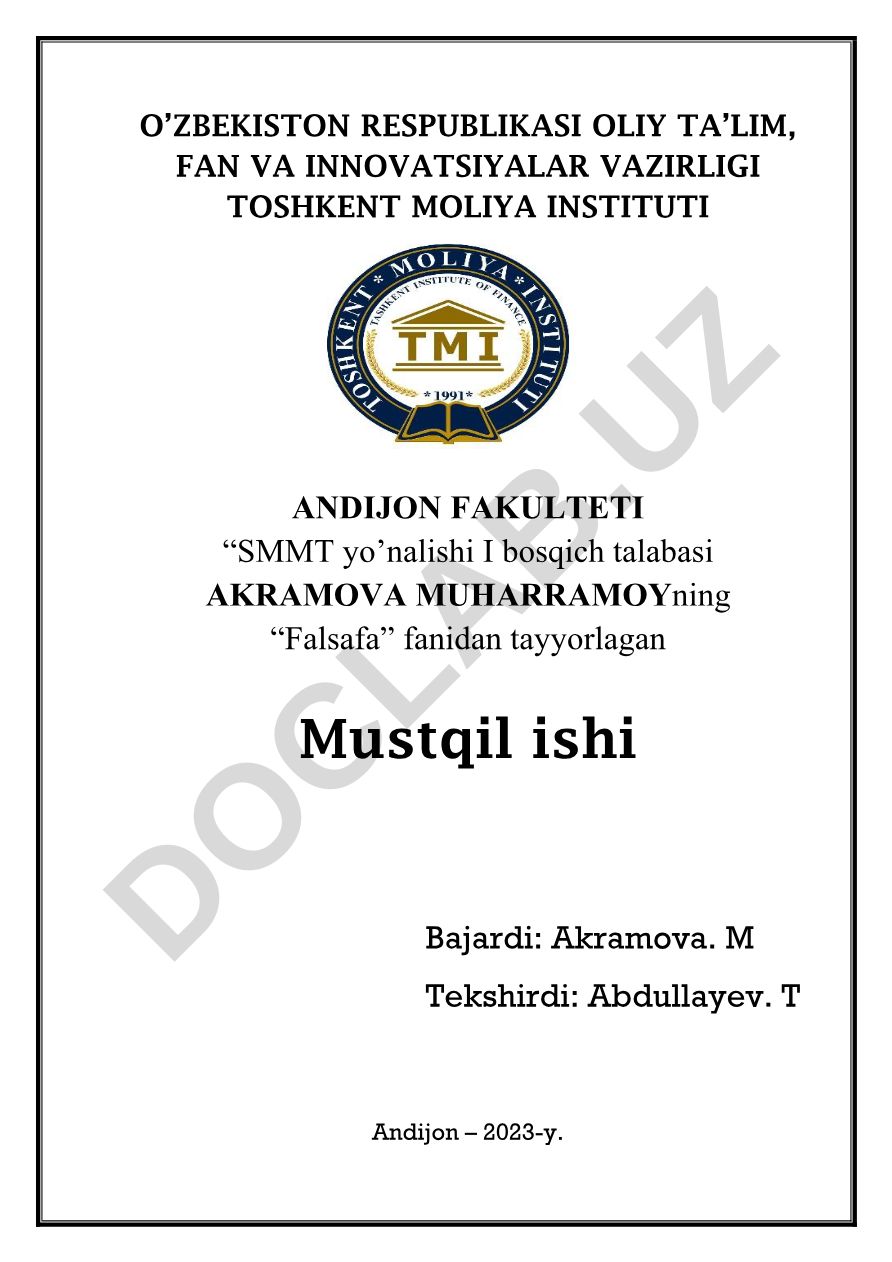 Falsafa fanidan mustaqil ish