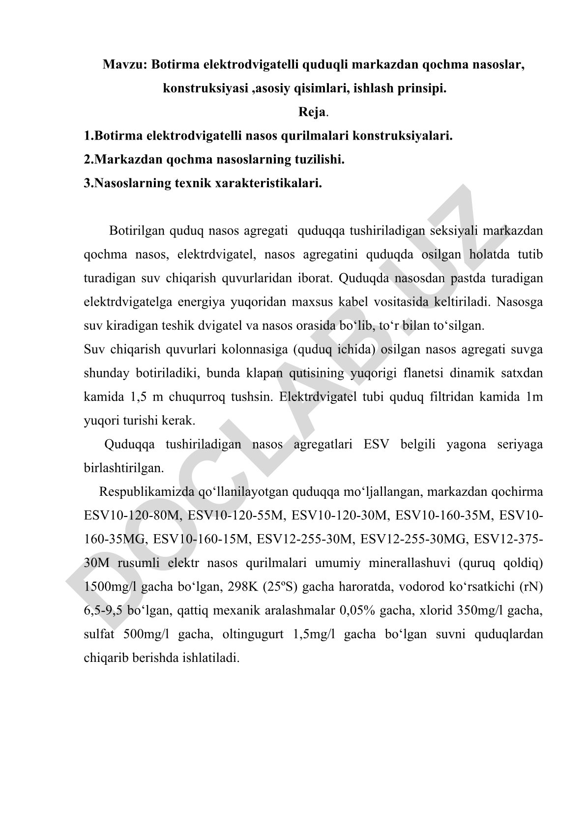 Botirma elektrodvigatelli quduqli markazdan qochma nasoslar