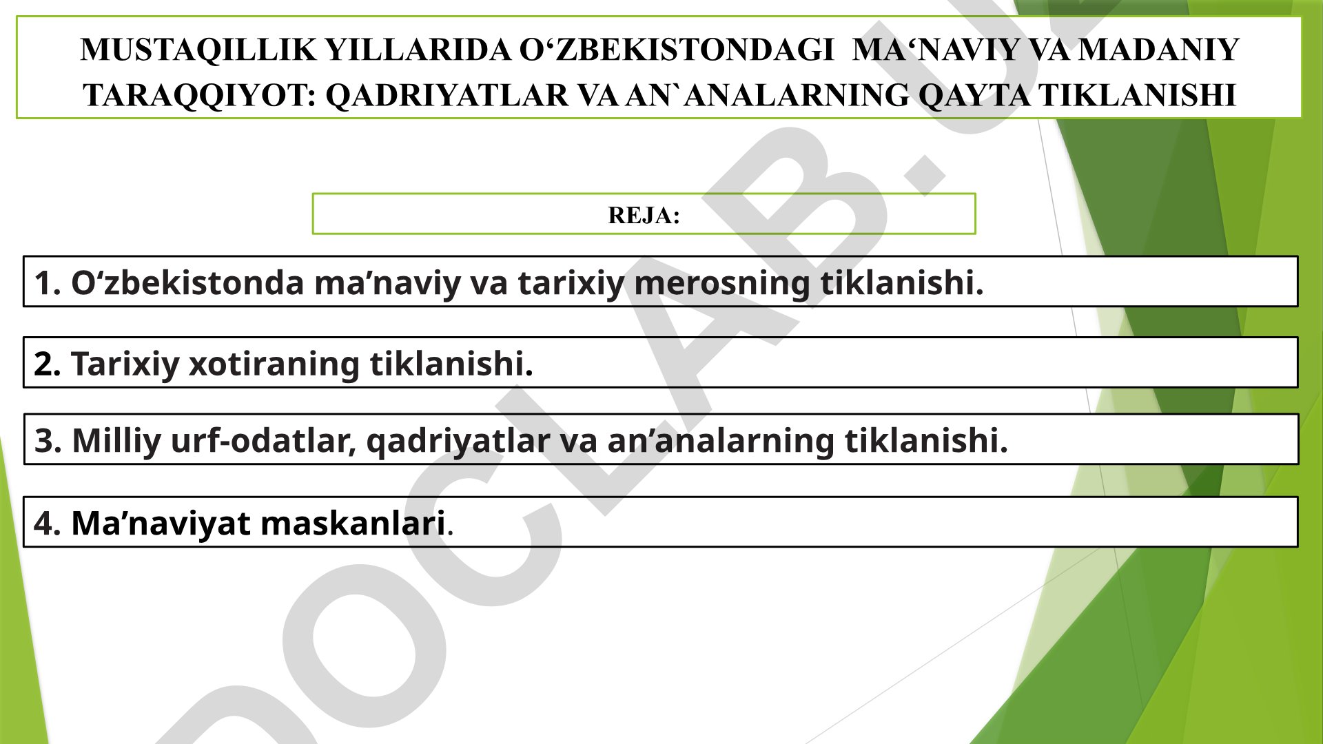 Mustaqillik yillarida O‘zbekistondagi ma’naviy va madaniy taraqqiyot