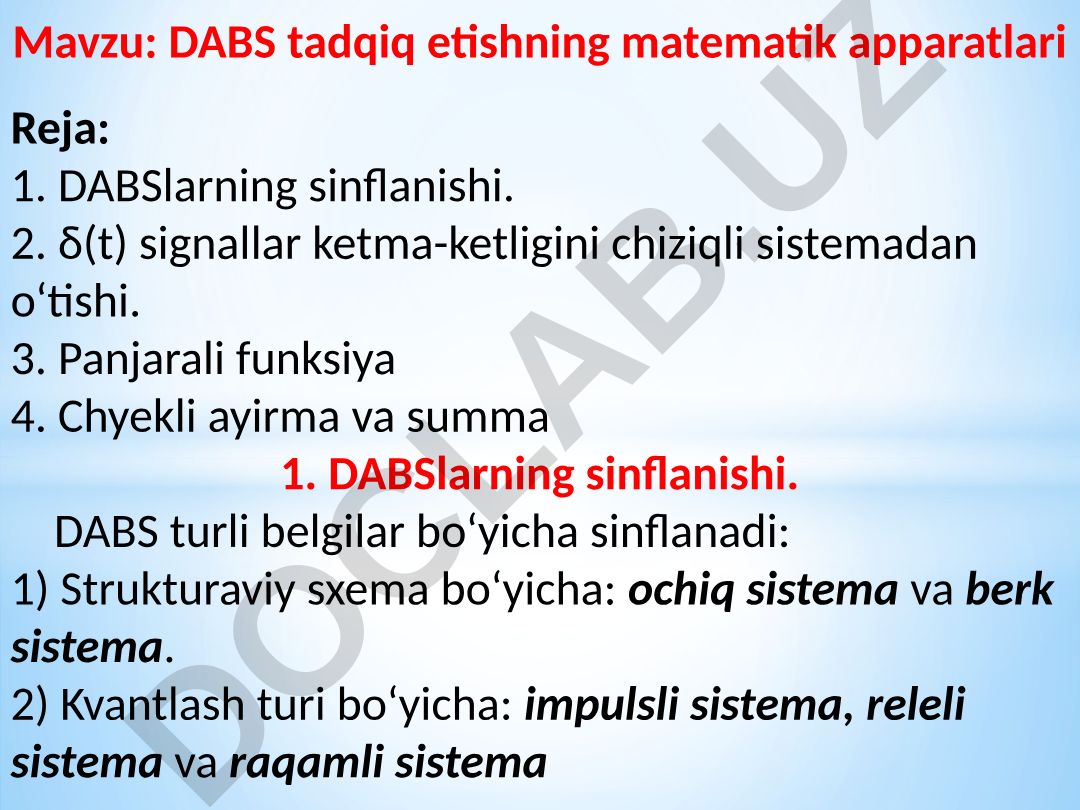 DABS tadqiq etishning matematik apparatlari