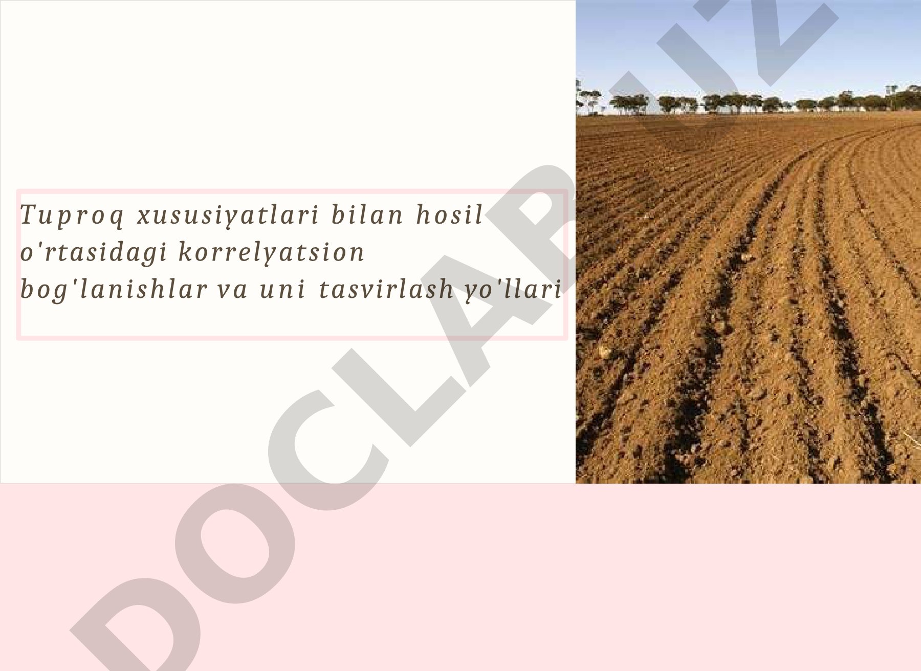 Tuproq xususiyatlari bilan hosil o'rtasidagi korrelyatsion bog'lanishlar