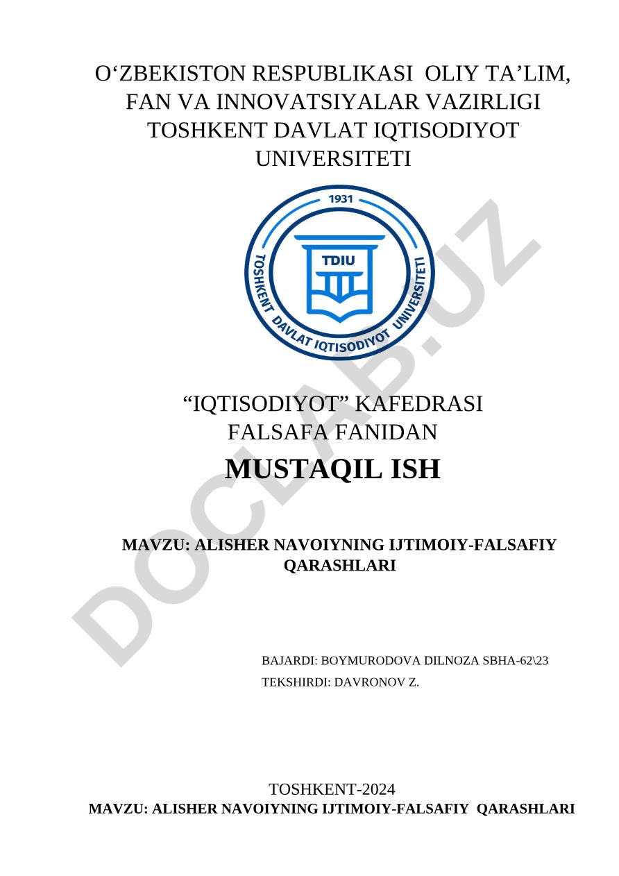 Alisher Navoiyning ijtimoiy-falsafiy qarashlari