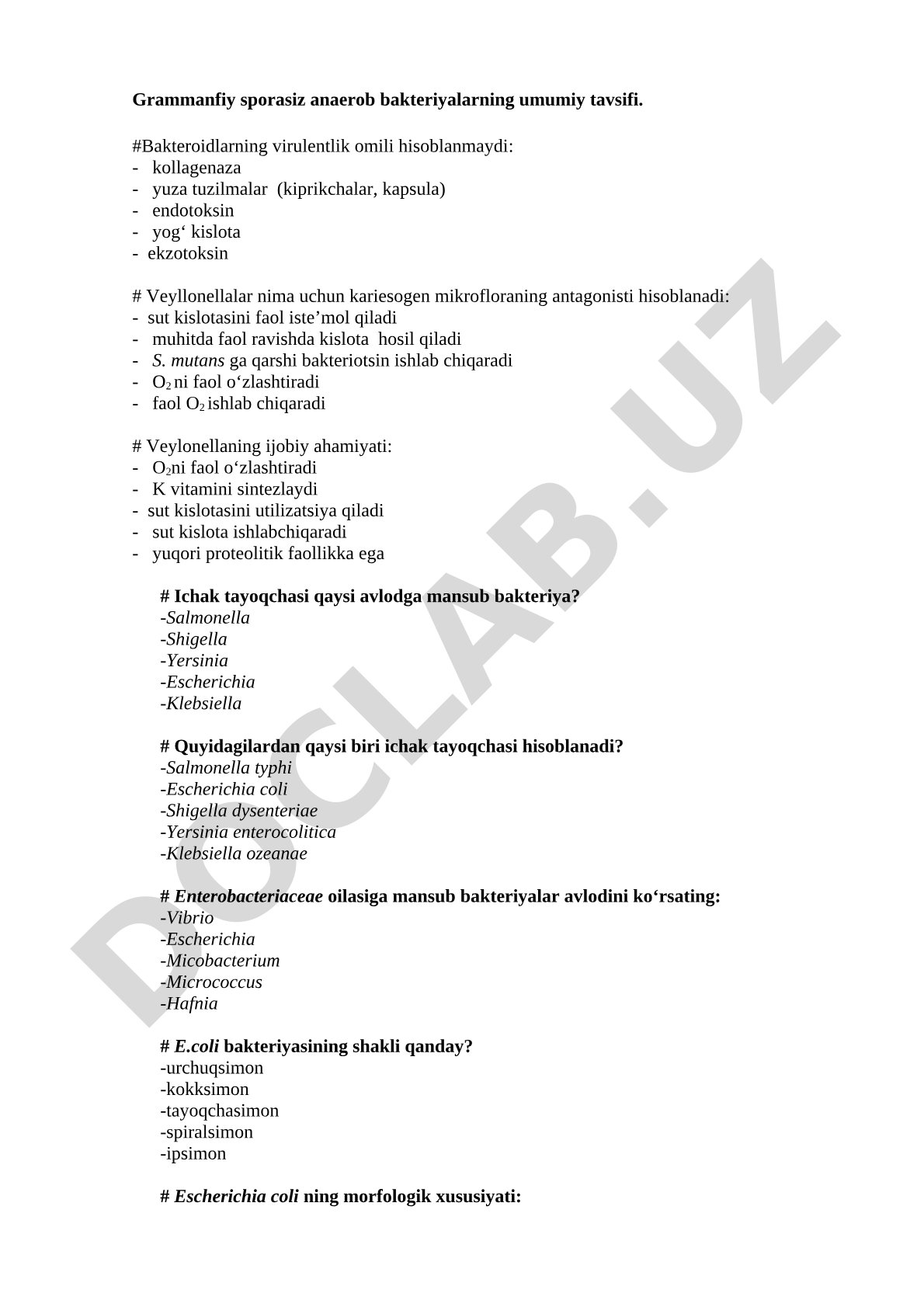 Grammanfiy sporasiz anaerob bakteriyalar va enterobakteriyalar