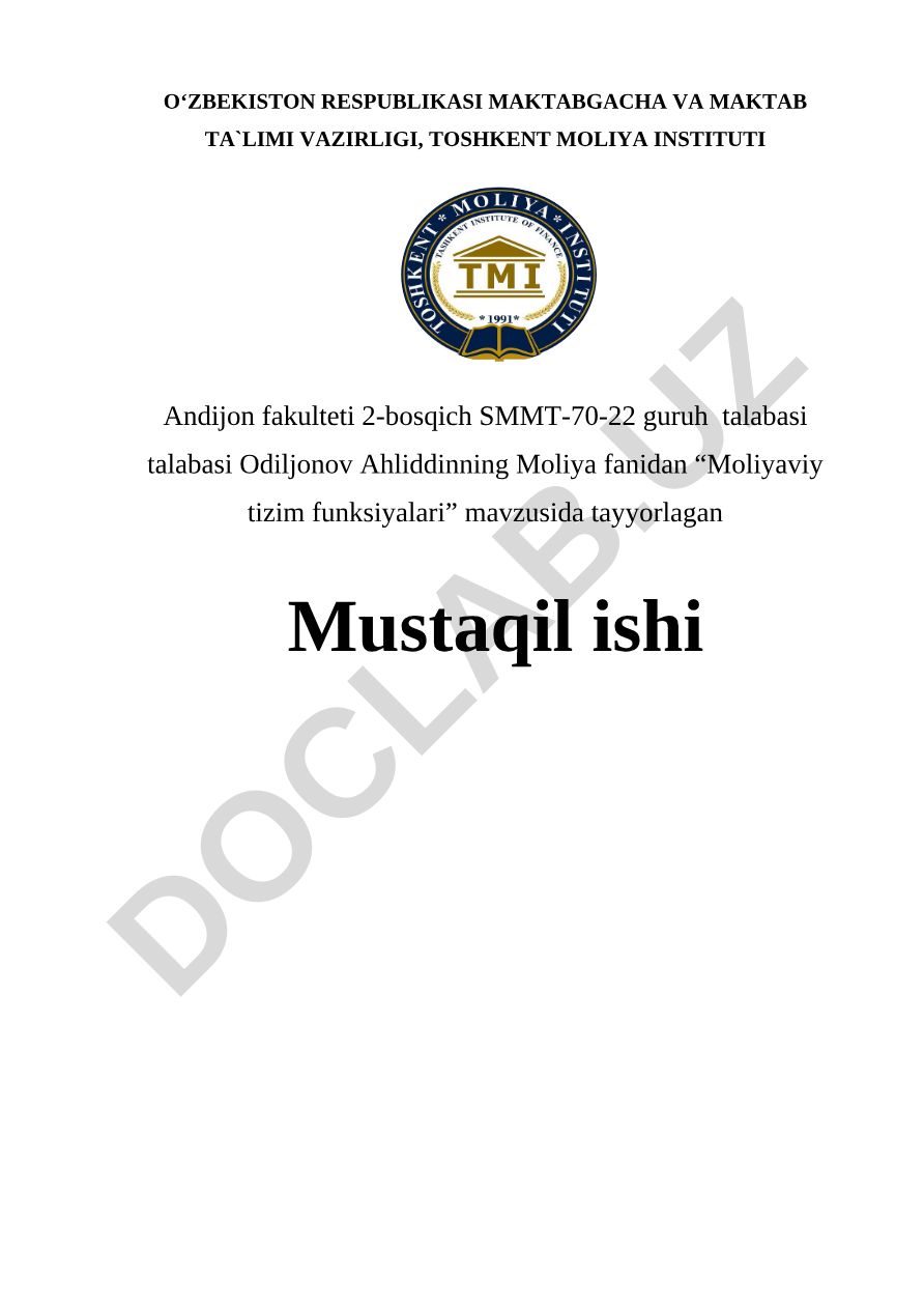 Moliyaviy tizim funksiyalari