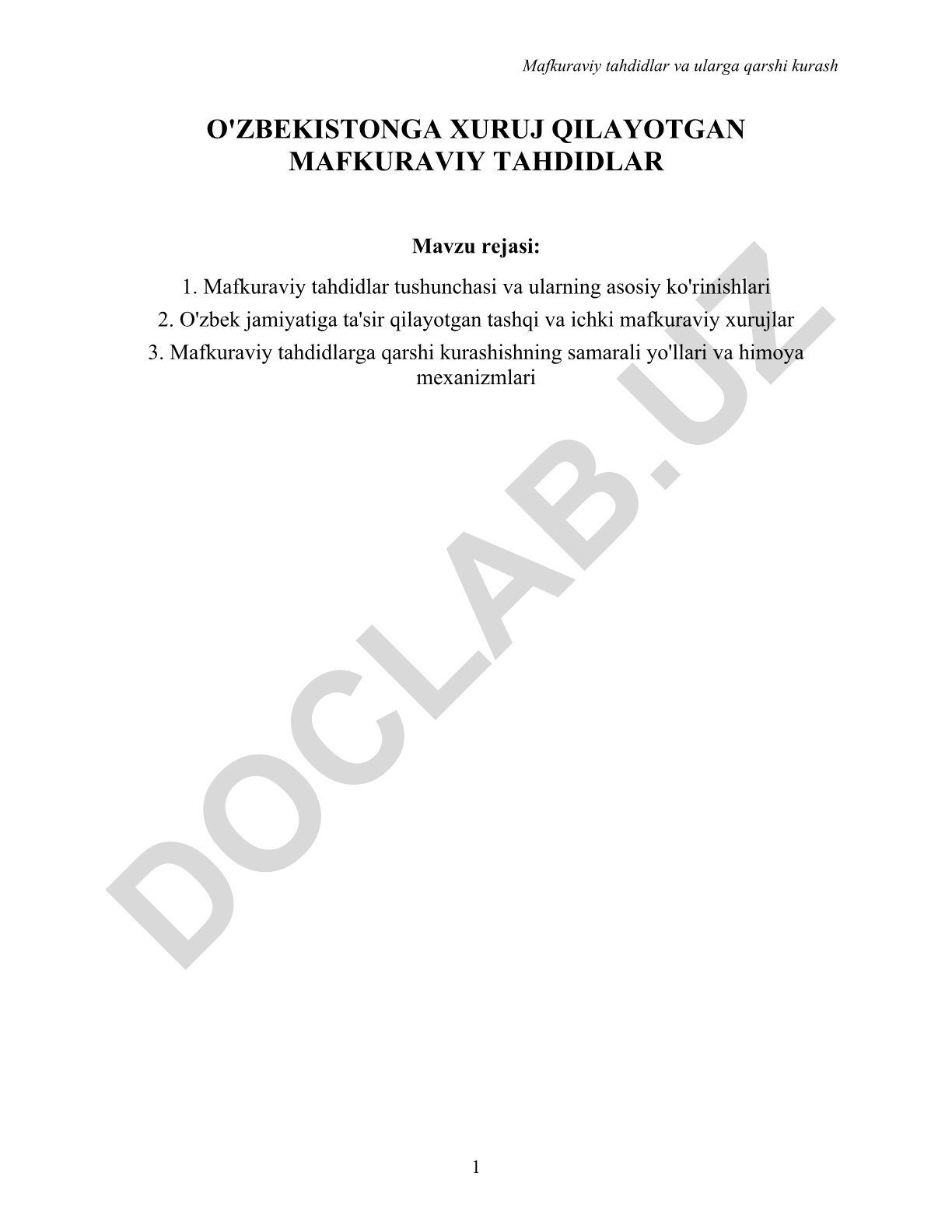 O'zbekistonga xuruj qilayotgan mafkuraviy tahdidlar