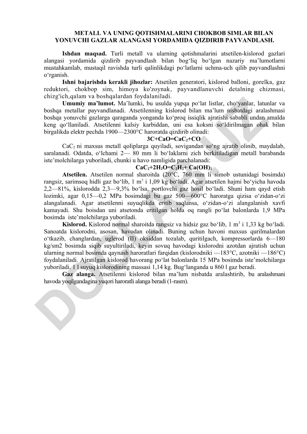 Metall va qotishmalarni chokbob simlar bilan gaz alangasi yordamida payvandlash