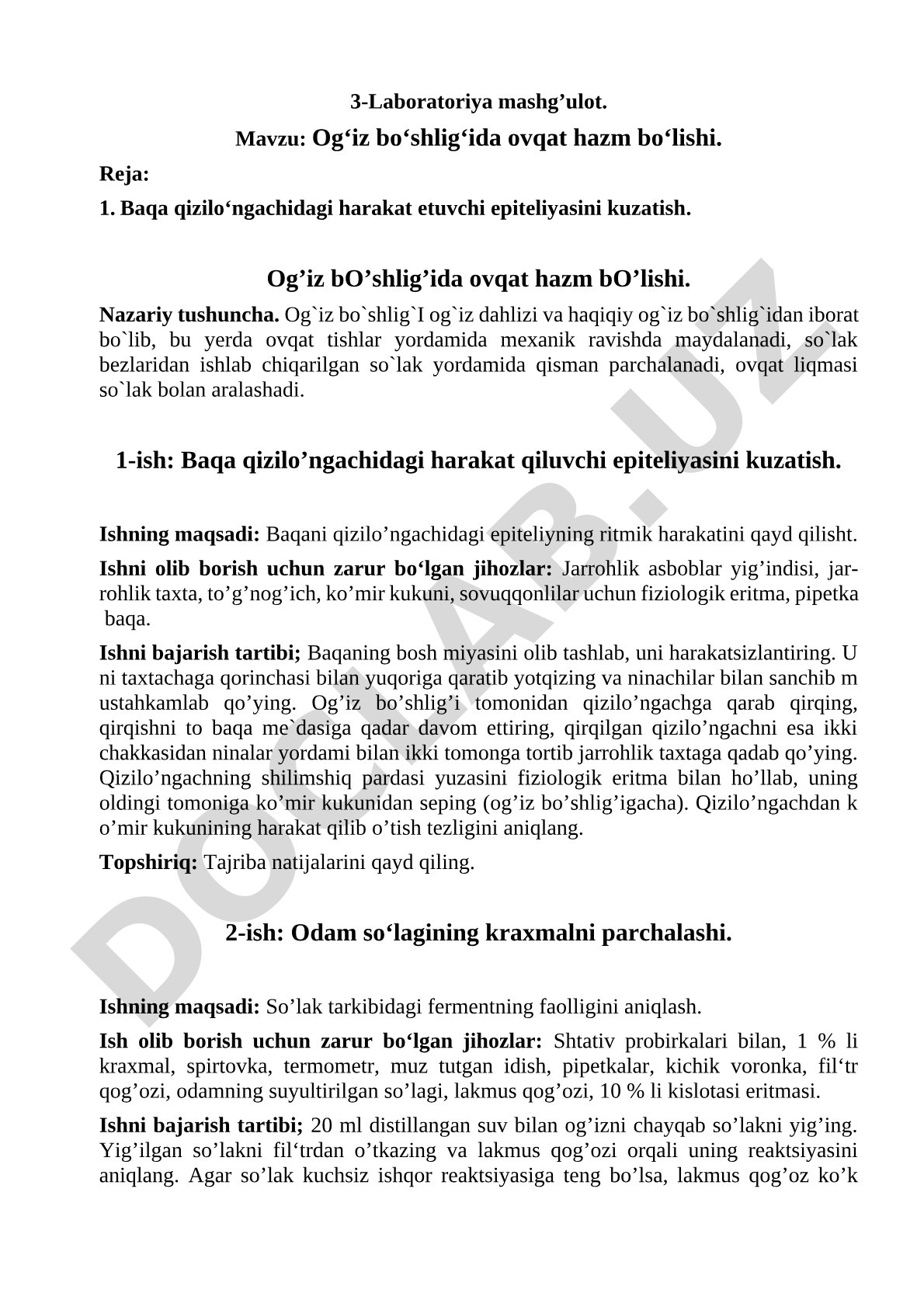 Og‘iz bo‘shlig‘ida ovqat hazm bo‘lishi