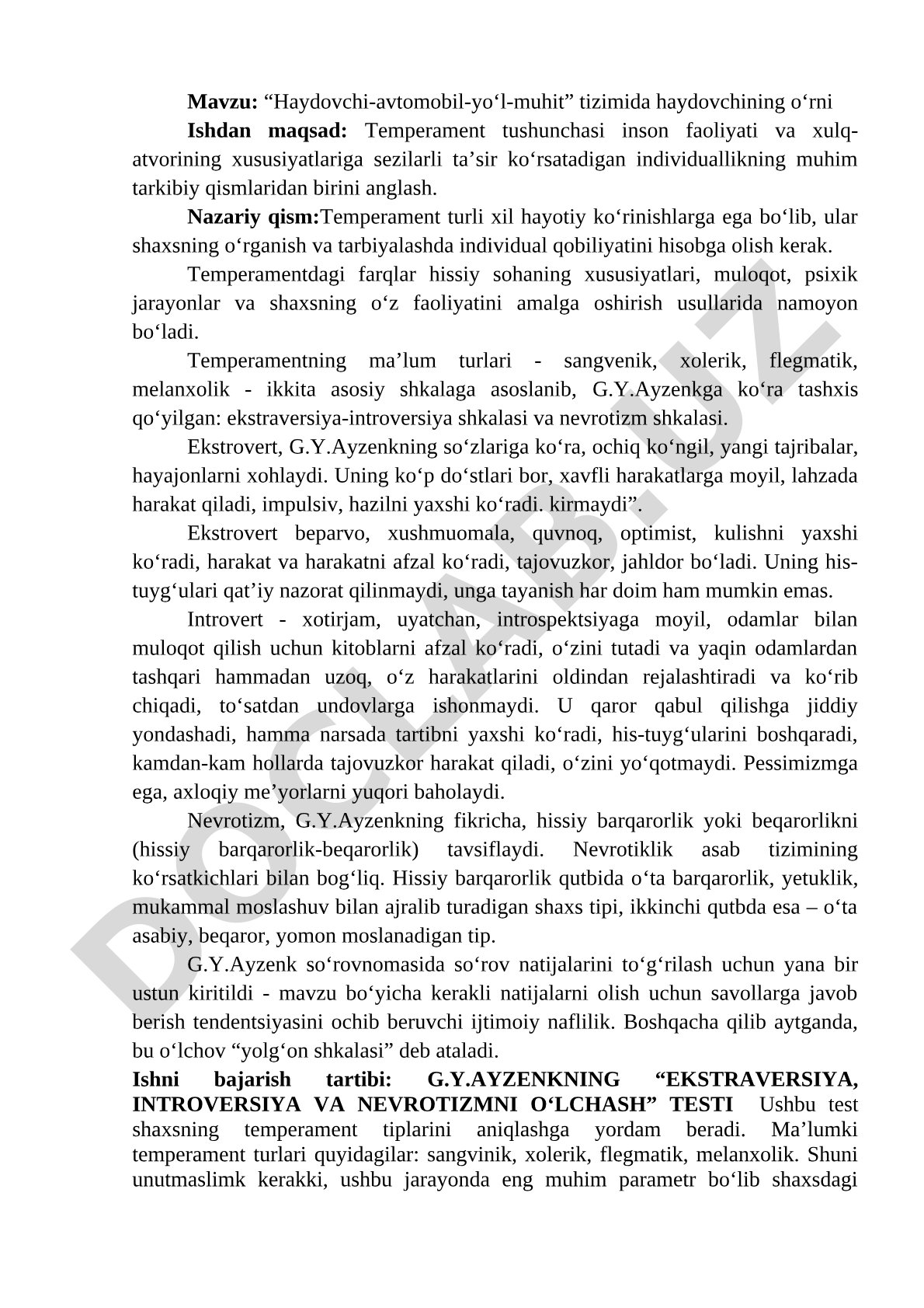 Haydovchi-avtomobil-yo‘l-muhit tizimida haydovchining o‘rni